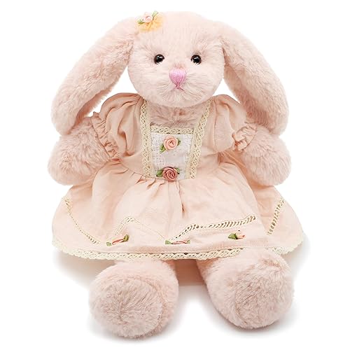 oits cute Small Soft Stuffed Animal Bunny Rabbit Plush Toy for Baby Girls 15inch (Pink Rabbit Wearing Pink Vintage Dress) - Pink Rabbit Wearing Pink Vintage Dress