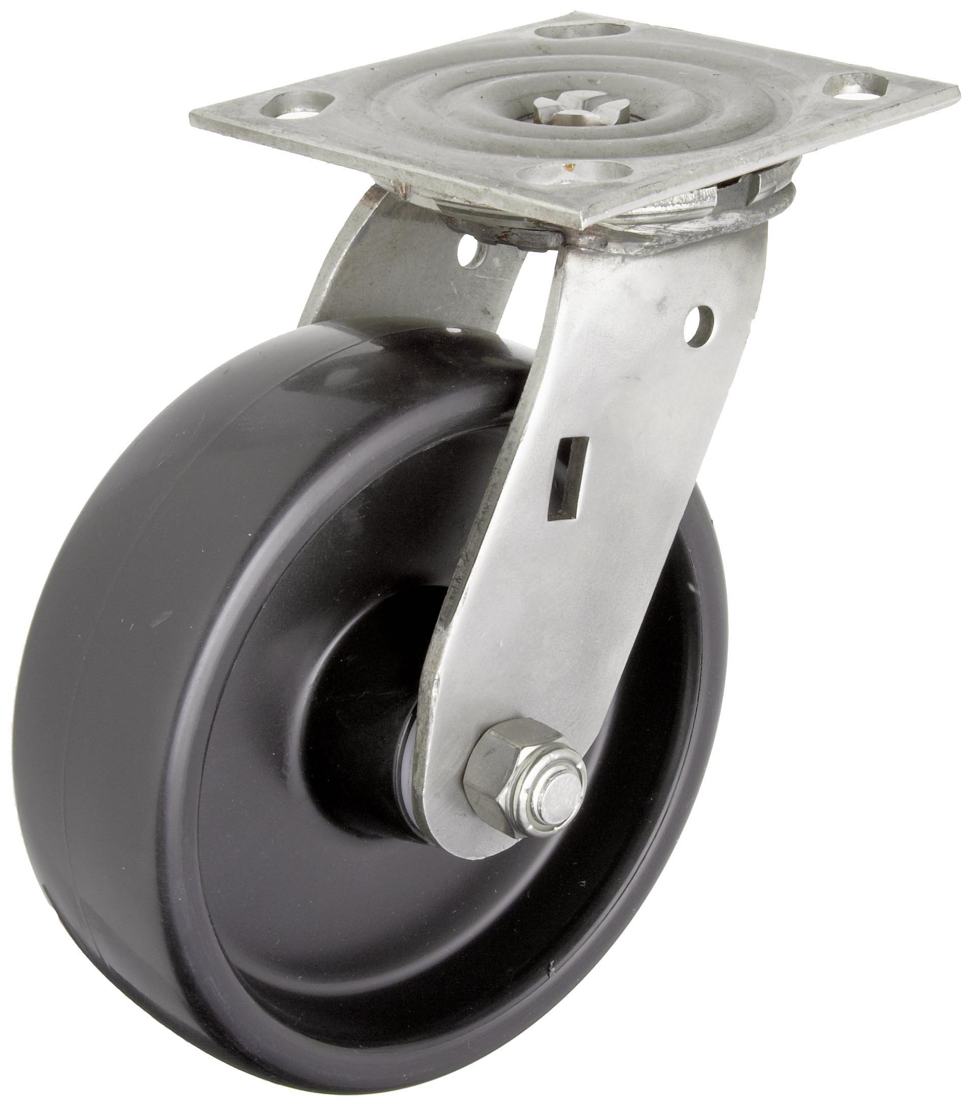 RWM CastersS45 Series Plate Caster, Swivel, Polyolefin Wheel, Stainless Steel Plate, Celcon Bearing, 700 lbs Capacity, 6" Wheel Dia, 2" Wheel Width, 7-1/2" Mount Height, 4-1/2" Plate Length, 4" Plate Width
