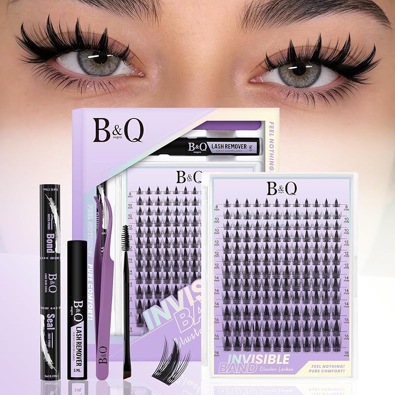 Kit de cílios em tufos B&Qaugen Fairy Max, estilos variados, 144 unidades, 8–18 mm, com cola, selante e acessórios