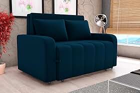 Sofá Cama Casal 3 Lugares Reclinável e Retrátil Com Almofadas Aconchegantes Tecido Veludo Azul Marinho Premium Kazamov