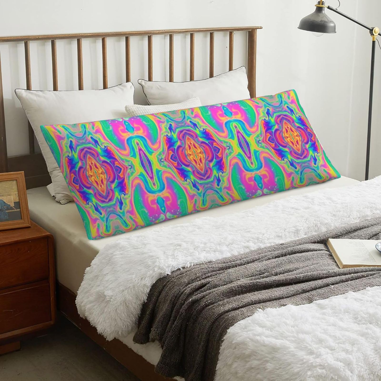 Neon Rainbow Colorful Tie Dye, Body Pillow Cover with Zipper,Long Body Pillowcase 20 x 60 in