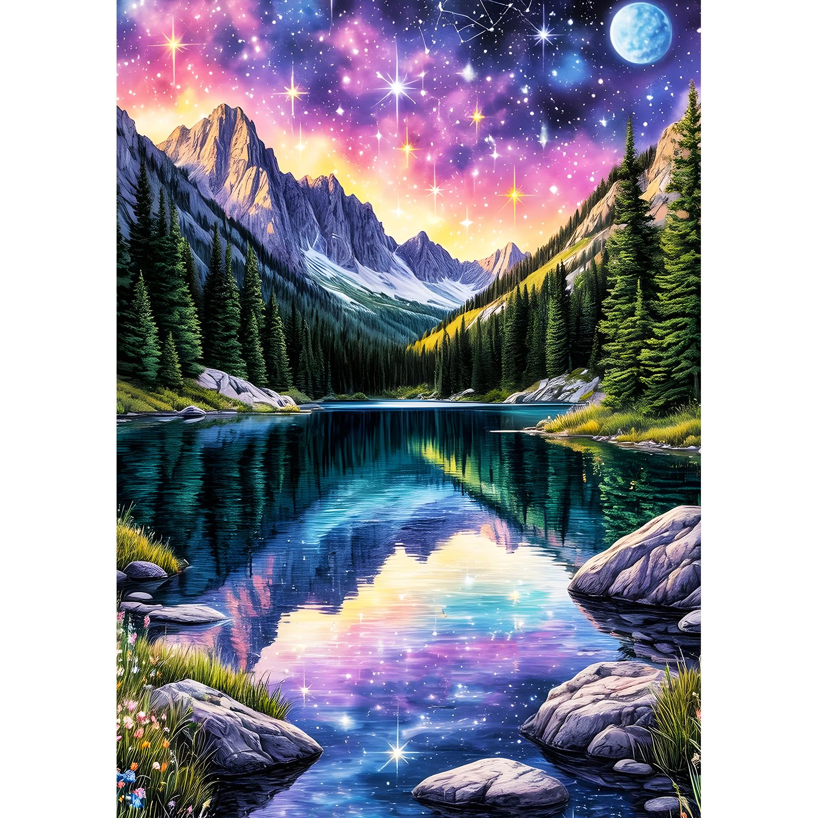 DPHERO Dreamy Starry Sky Diamond Painting Kits for Beginners Adults,5D DIY Night Sky Diamond Art Kits,Round Full Drill Reflection Art Crafts,DIY Painting by Numbers for Home Wall Decor 12x16 inch