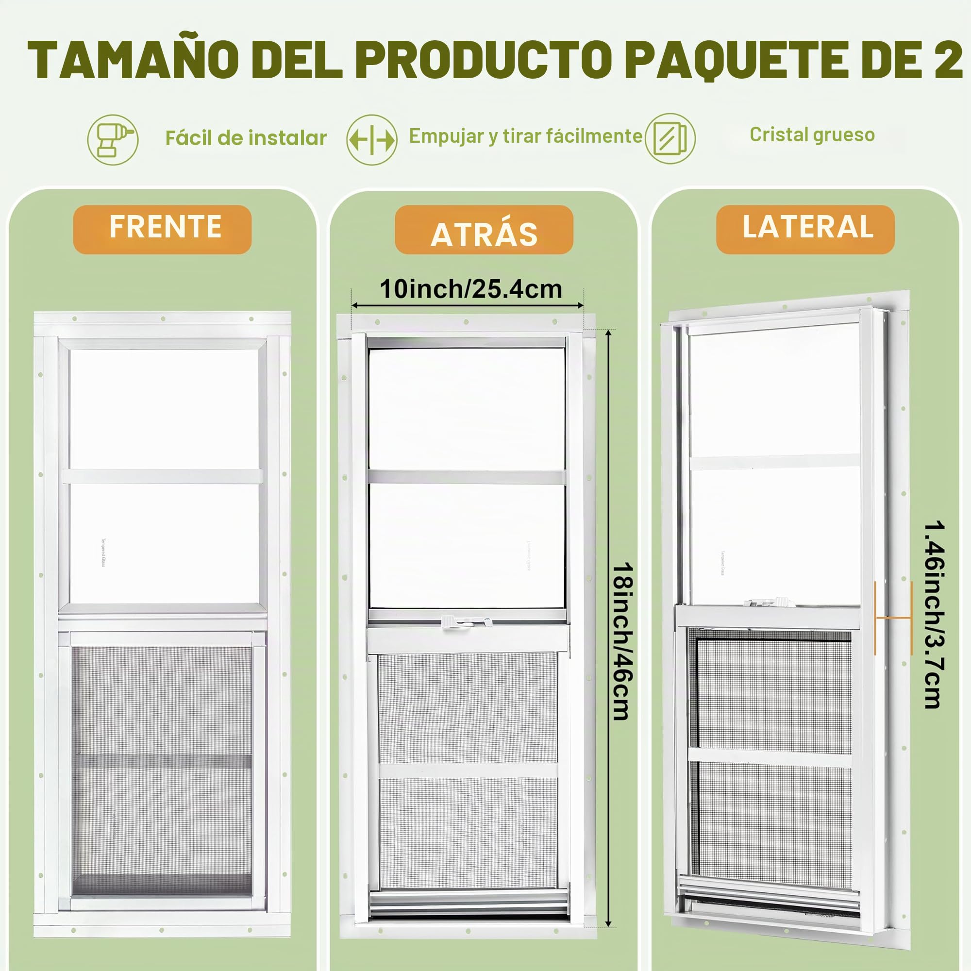 Paquete de 2 ventanas para cobertizo, ventana corredera blanca de 25,4 x 45,7 cm (10" x 18"), adecuada para gallinero, cobertizo, hogar, granero - Ventana de travesaño con vidrio templado y