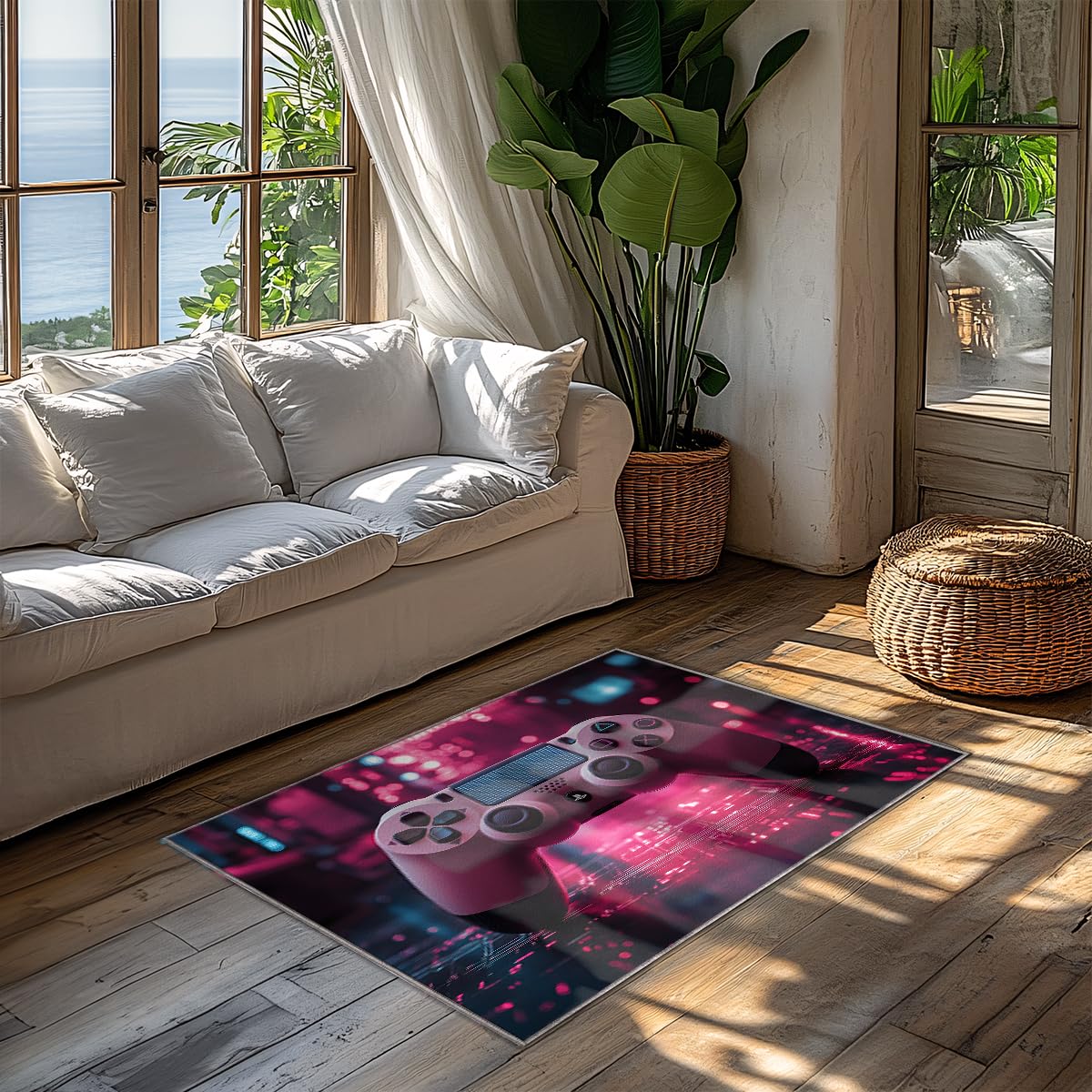 Tapis de salle de jeux avec motif manette grand format 140x200cm résistant