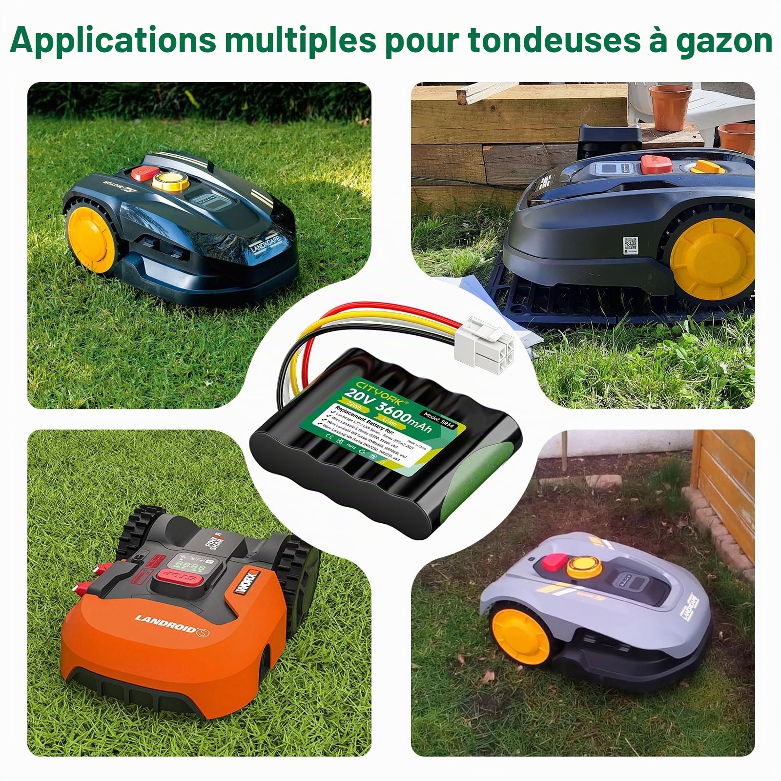CITYORK Batterie de rechange 20 V pour Landxcape LX790i LX790 LX792 LX795 LX796 LX797, pour Landxcape LX835, LX991 LX992, pour Ferrex 800m² 2021 CR208E, R800 SMART, pour Kress Mission KR111 3, KR12
