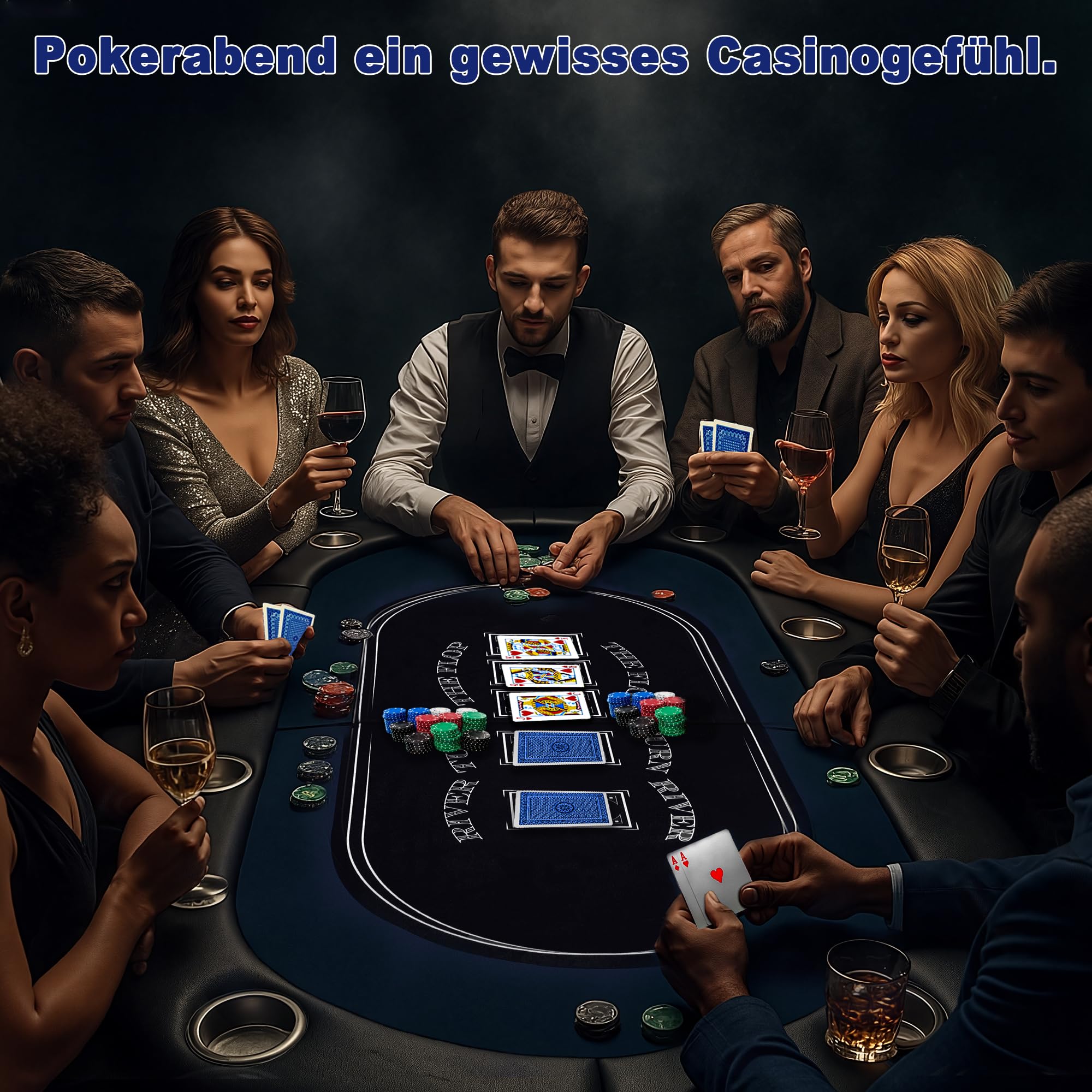 HLC Klappbarer Pokertisch für 8 Spieler, Texas Hold'em Tisch mit Gepolsterter Armauflage und Getränkehaltern