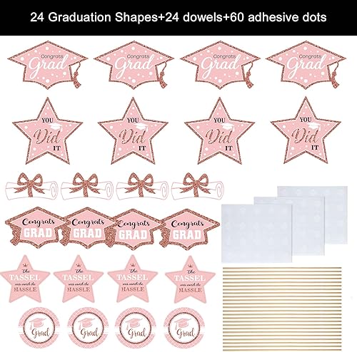 Miniatura 3 de Juego de 24 decoraciones de graduación de oro rosa para la clase de 2024, decoración de mesa de felicitaciones para fiesta de graduación, centros de