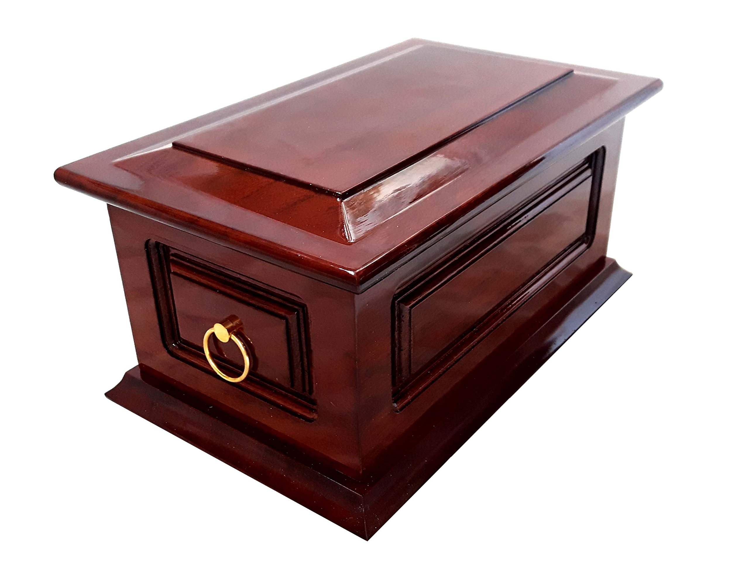 Heartwood Memorials Solid Wood Funeral Cremation Ashes Urn For Adult With Metal Ring Handles - Mahogany Finish (HADRIAN)