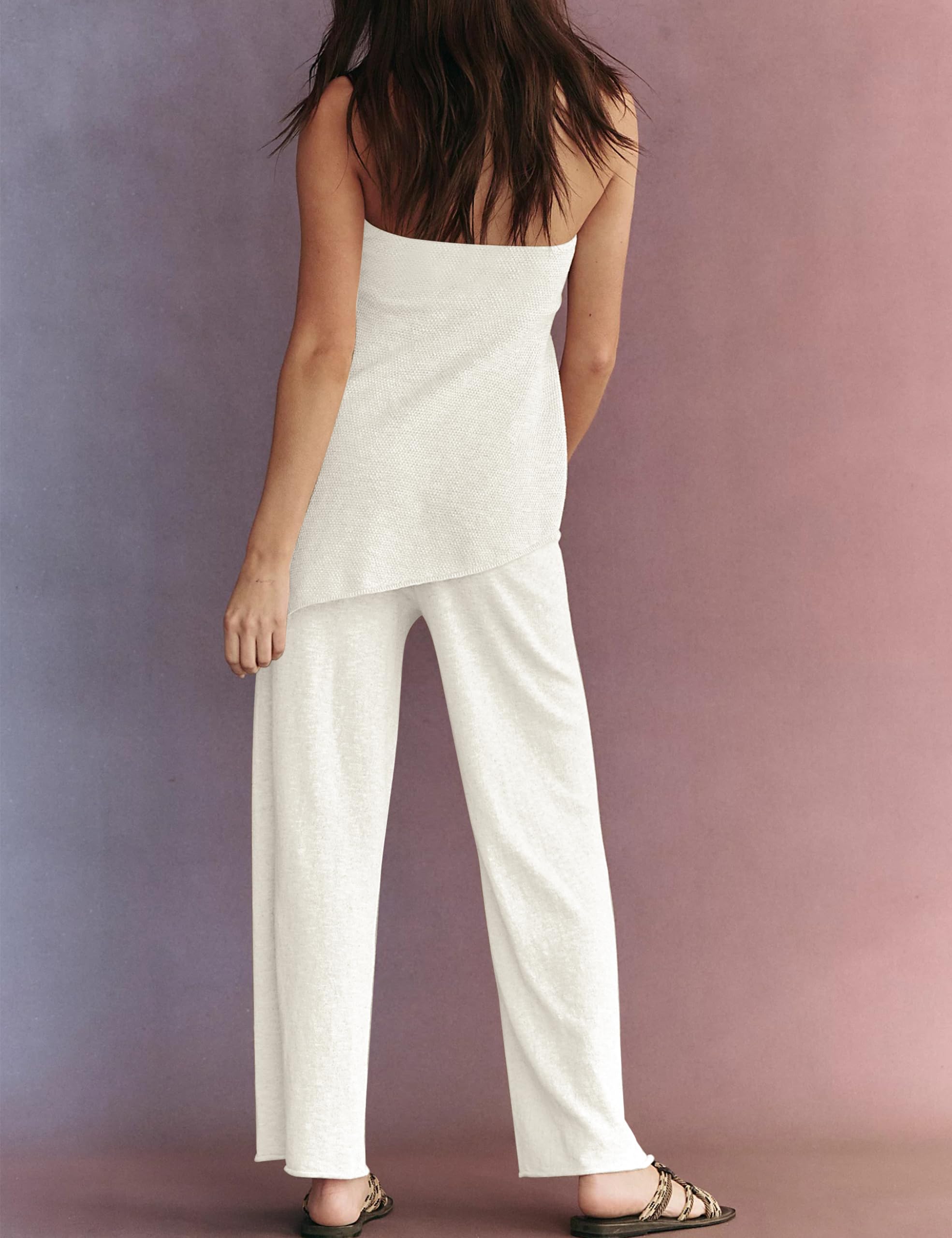 Ensemble 2 pièces pour femme avec haut tube et pantalon à jambes larges, ensemble de chandail d'été assorti