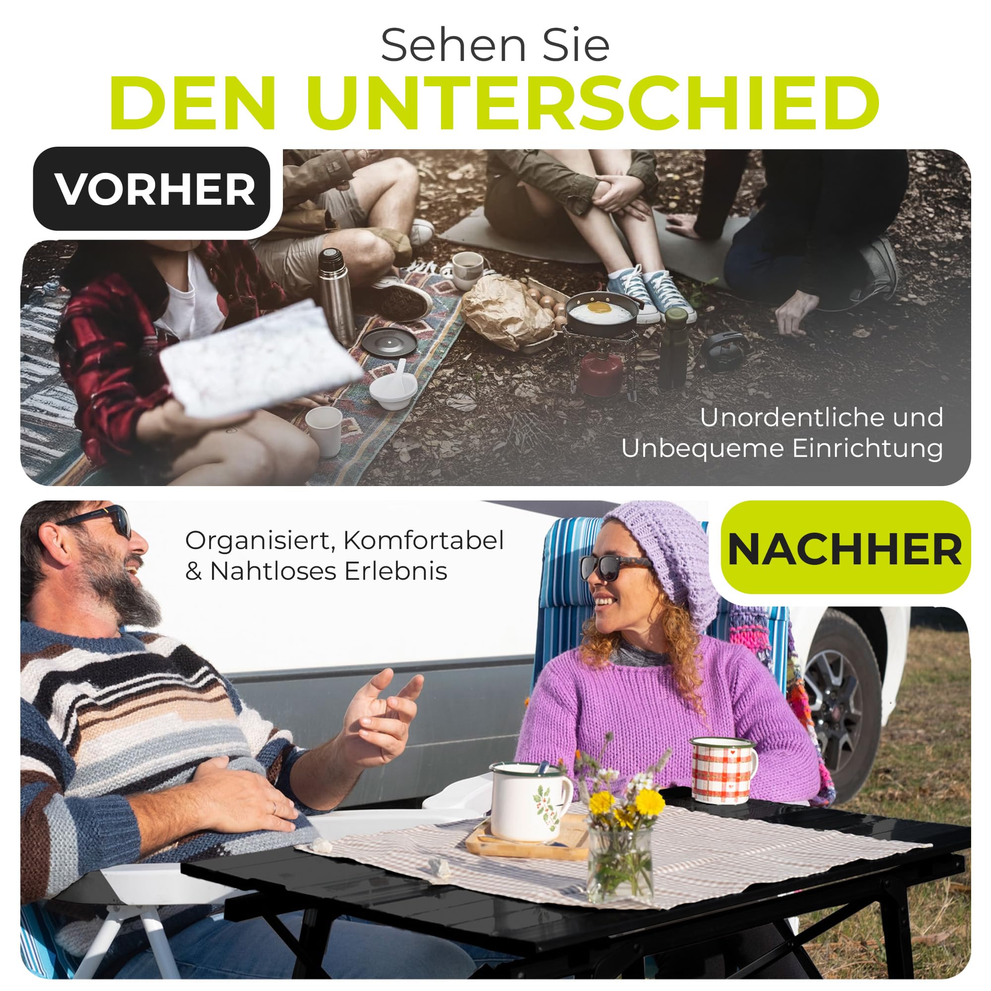 Camping-Tisch Klapptisch Klappbarer Multifunktionstisch Mehrzwecktisch; Höhenverstellbarer Falttisch mit aufrollbarer Tischplatte (90x51cm) & Tragetasche; belastbar bis 30kg