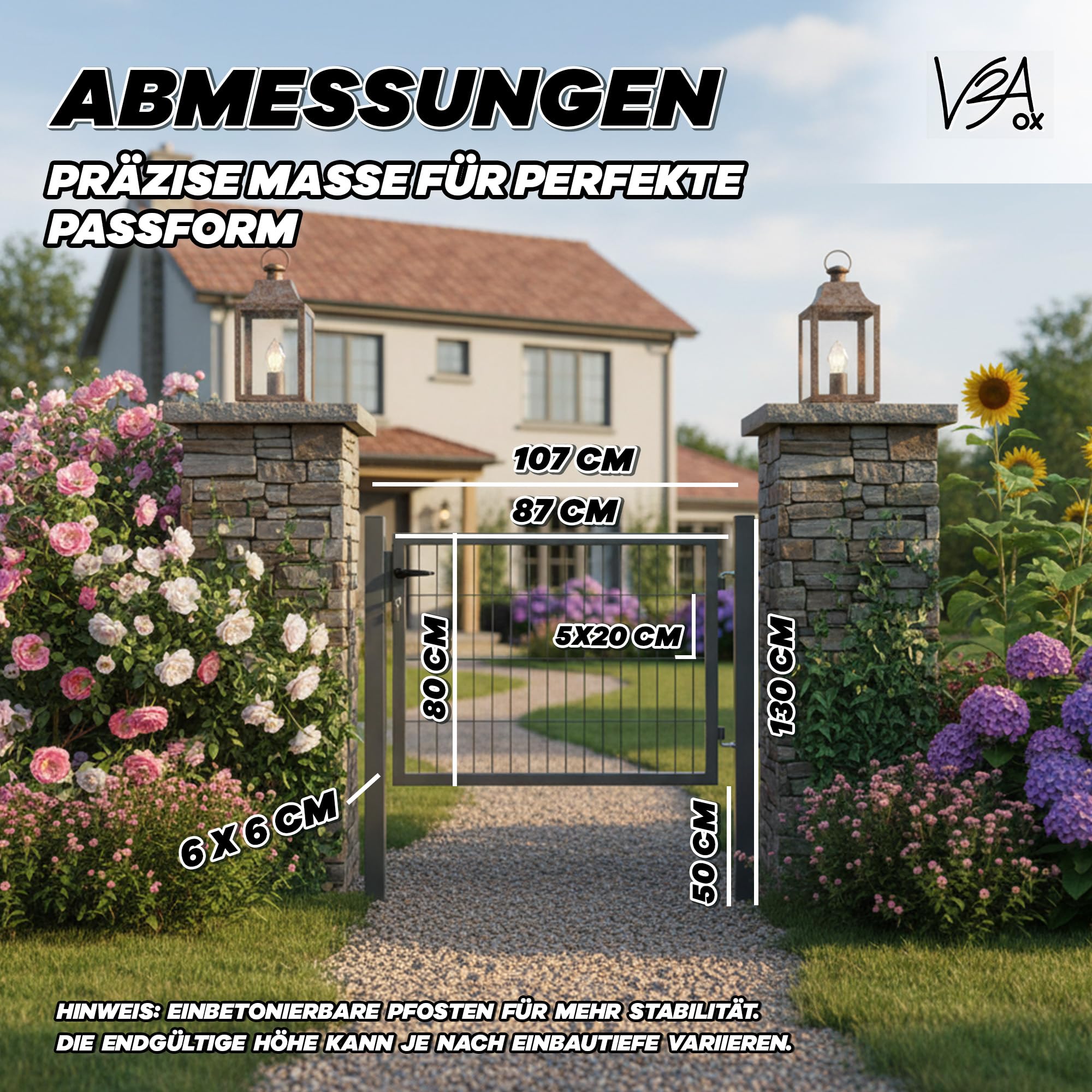 Gartentor Tor für Gartenzaun Garten Zaun 80 cm hoch Gartentür aus Metall für Stabmattenzaun Abschließbar inkl. Pfosten Anthrazit