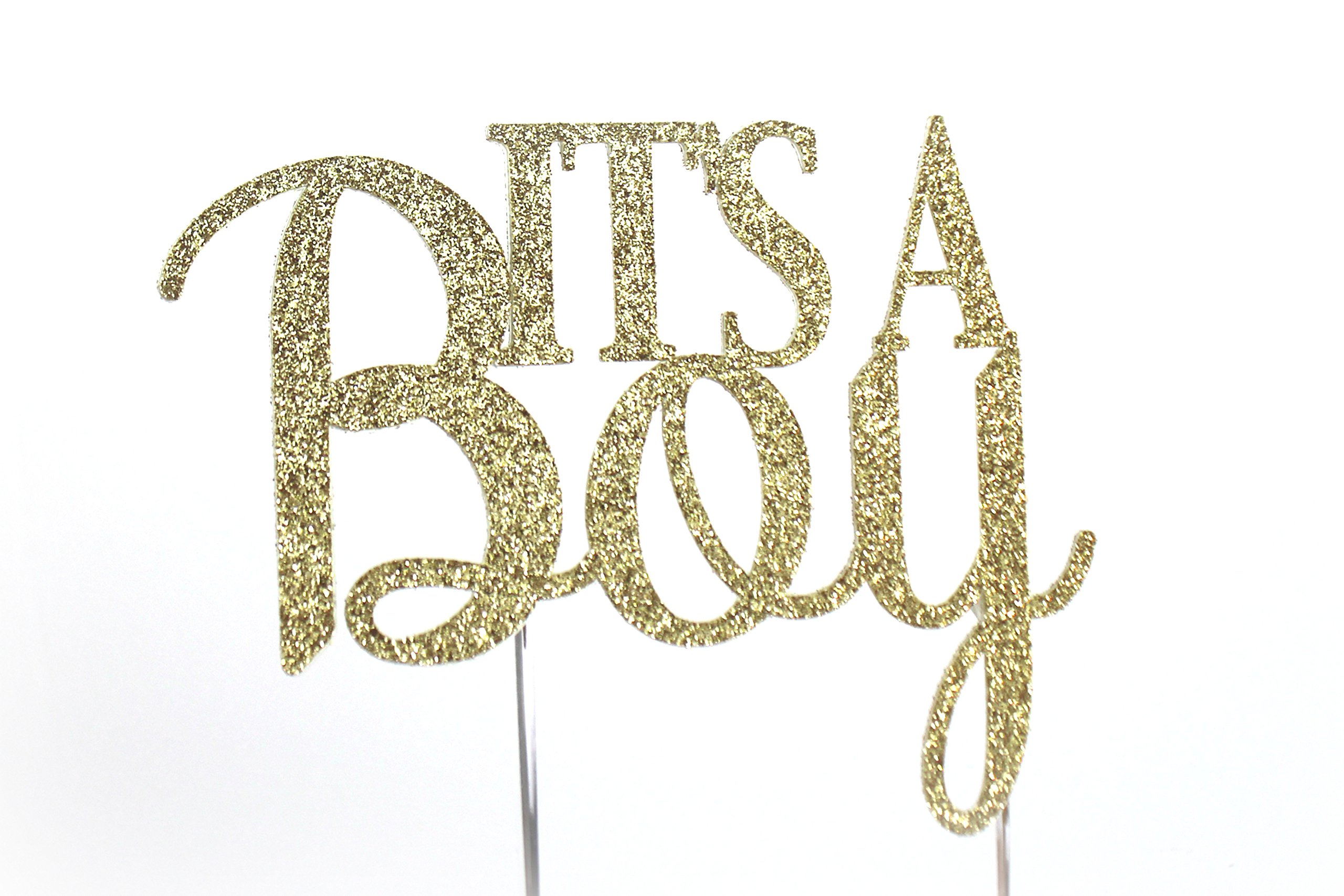 (Gold) - Handmade Baby Boy Shower Cake Topper Decoration - It's a Boy - Made in USA with Double Sided Gold Glitter Stock