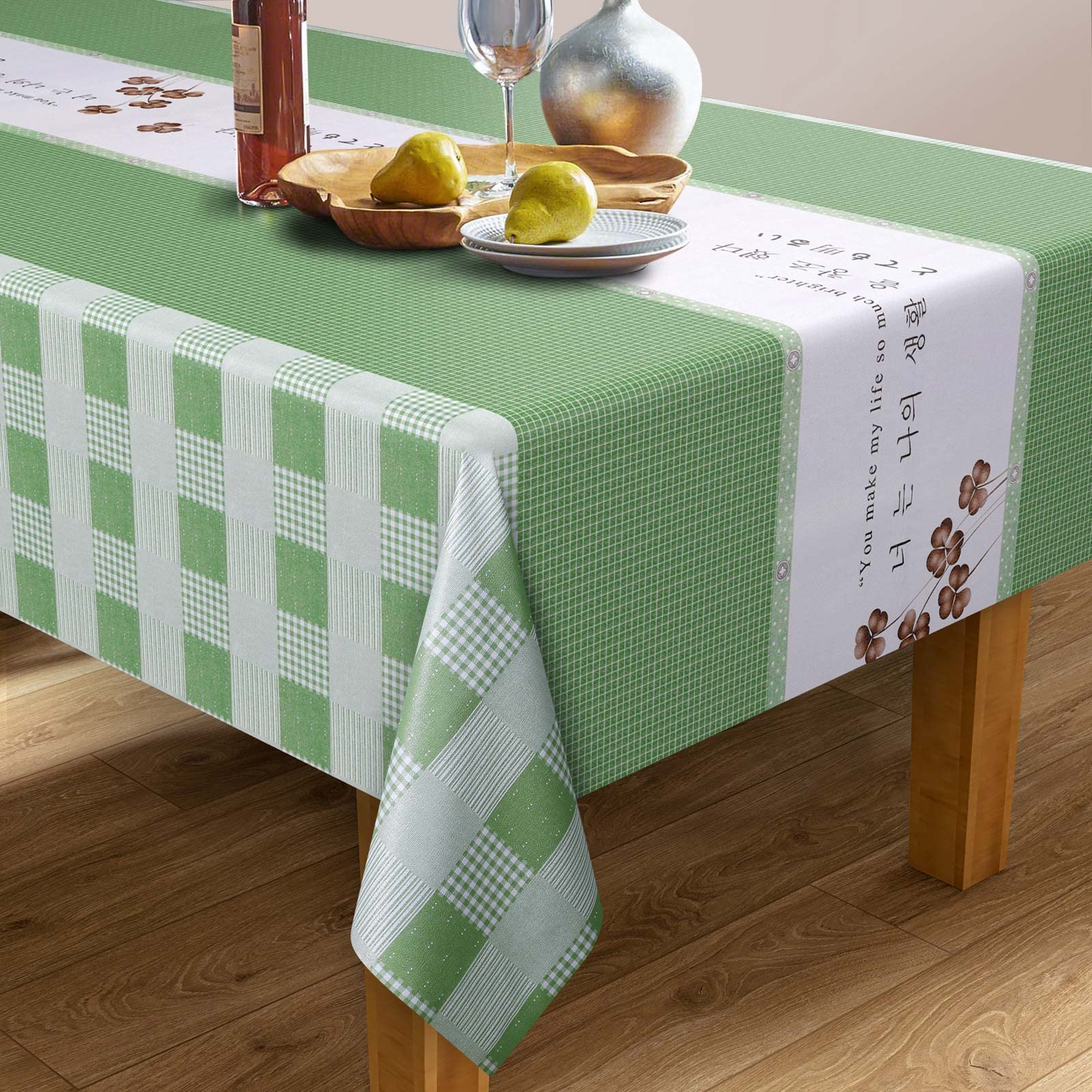 Photo 1 of AOMGD Rectangle Waterproof Tablecloth - 55 x 70 Inch Stain and Wrinkle Resistant Table Cloth for Dining Table Rustic Farmhouse Kitchen,6 FT for 4 to 6 Seats Whisper Light Green 70 in