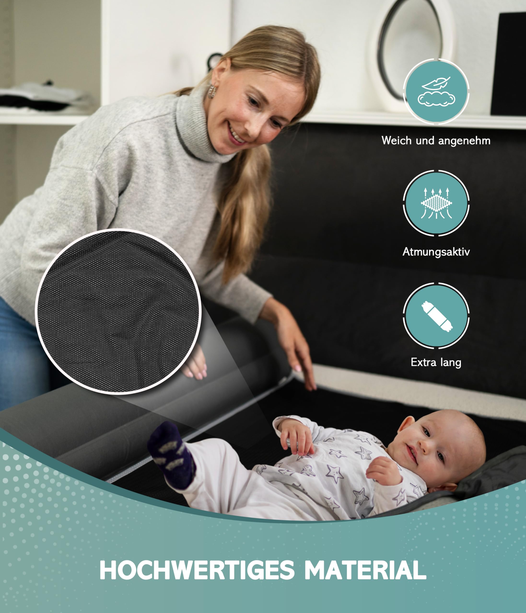 RAWVEL® Rausfallschutz aufblasbar 130cm Light - [NEU 2025] - passend für alle Betten Zuhause & auf Reisen - Rausfallschutz Bett Reise BPA Frei & Laborgeprüft - Rausfallschutz Boxspringbett (1er Set)