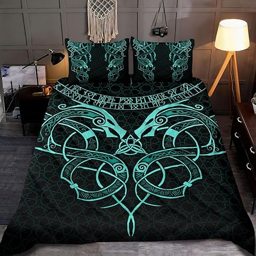 Miniatura 3 de Desantiago - Juego de ropa de cama Fenrir Viking para decoración de habitación, diseño vikingo, funda de edredón estilo vikingo (individual)