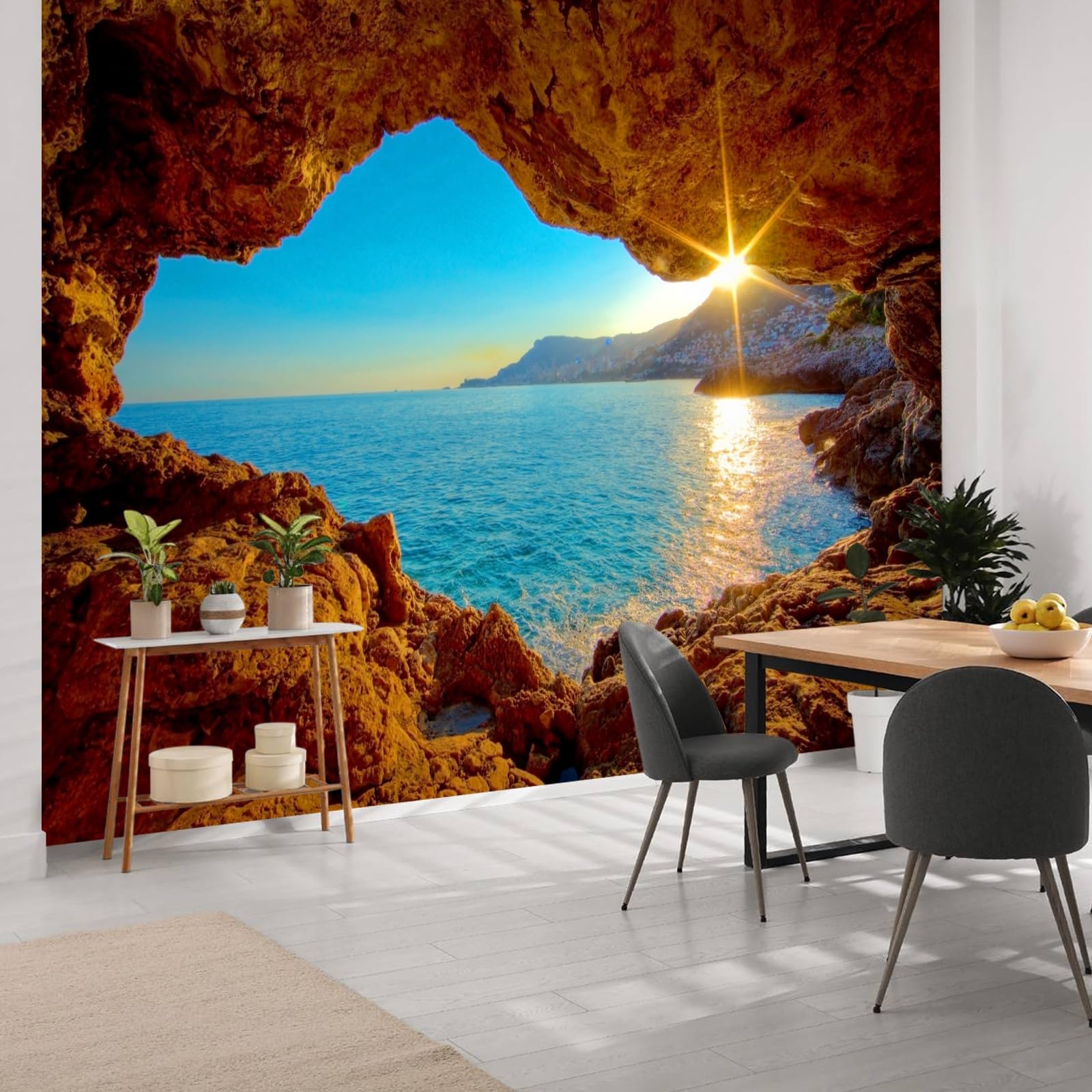 Calefee Arazzi da Parete Camera da Letto 150x130, Arazzo Grotta Tramonto Sul Mare Natura, Decorazione Murale per Soggiorno