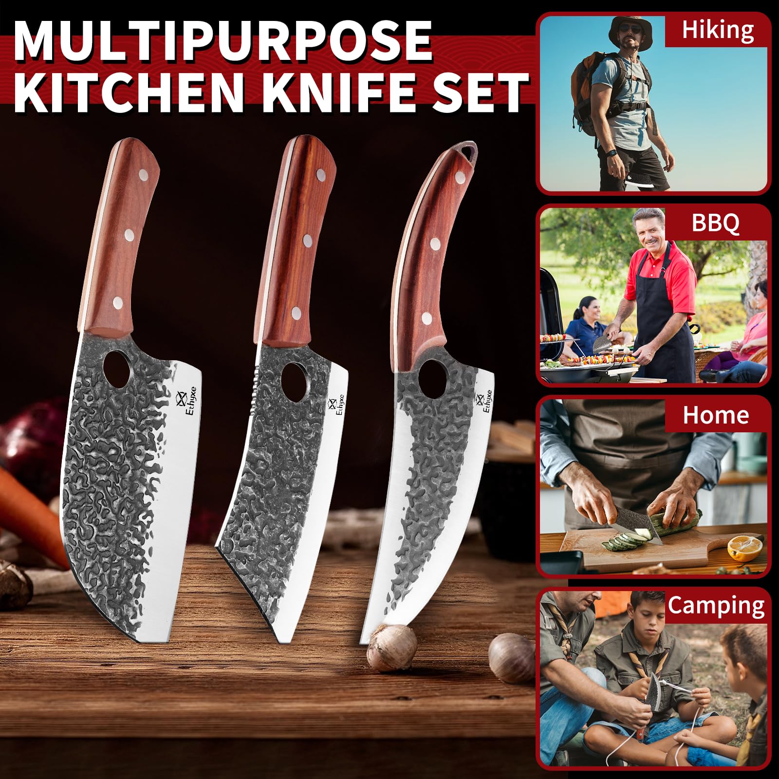 Butcher Knife Set – 3PCS Hand Forged Kitchen Knife Set — Amazon image 6