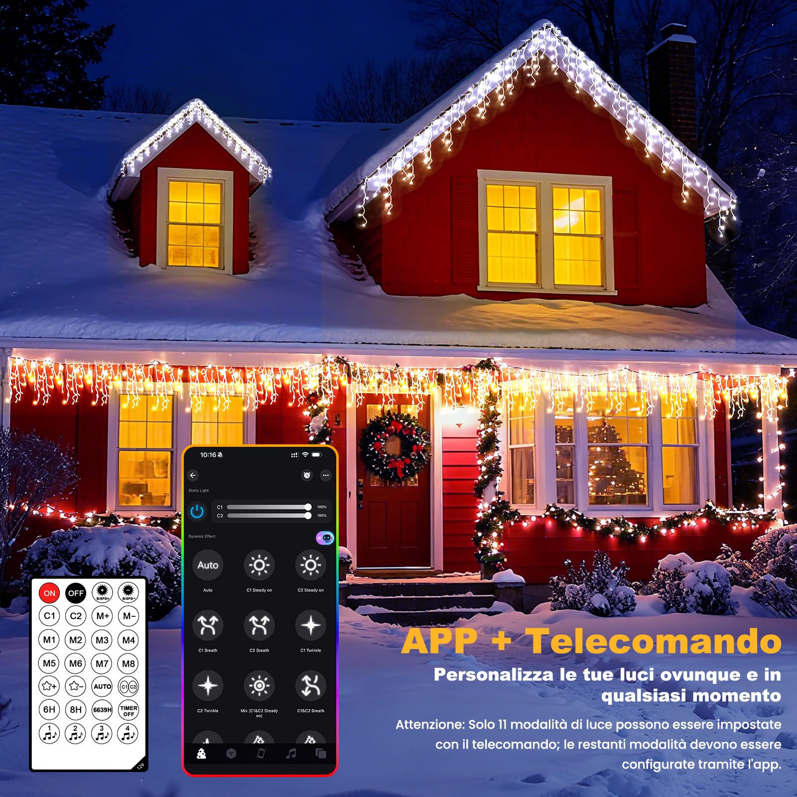 Luci Natale da Esterno Cascata, Luci Natale Esterno Bianco Caldo e Freddo, Tenda Luci Natale Esterno con APP e Telecomando, 17 Modalità, 4 Luminosità, Timer, Decorazioni Natale Esterno(15M-600L,C/F)