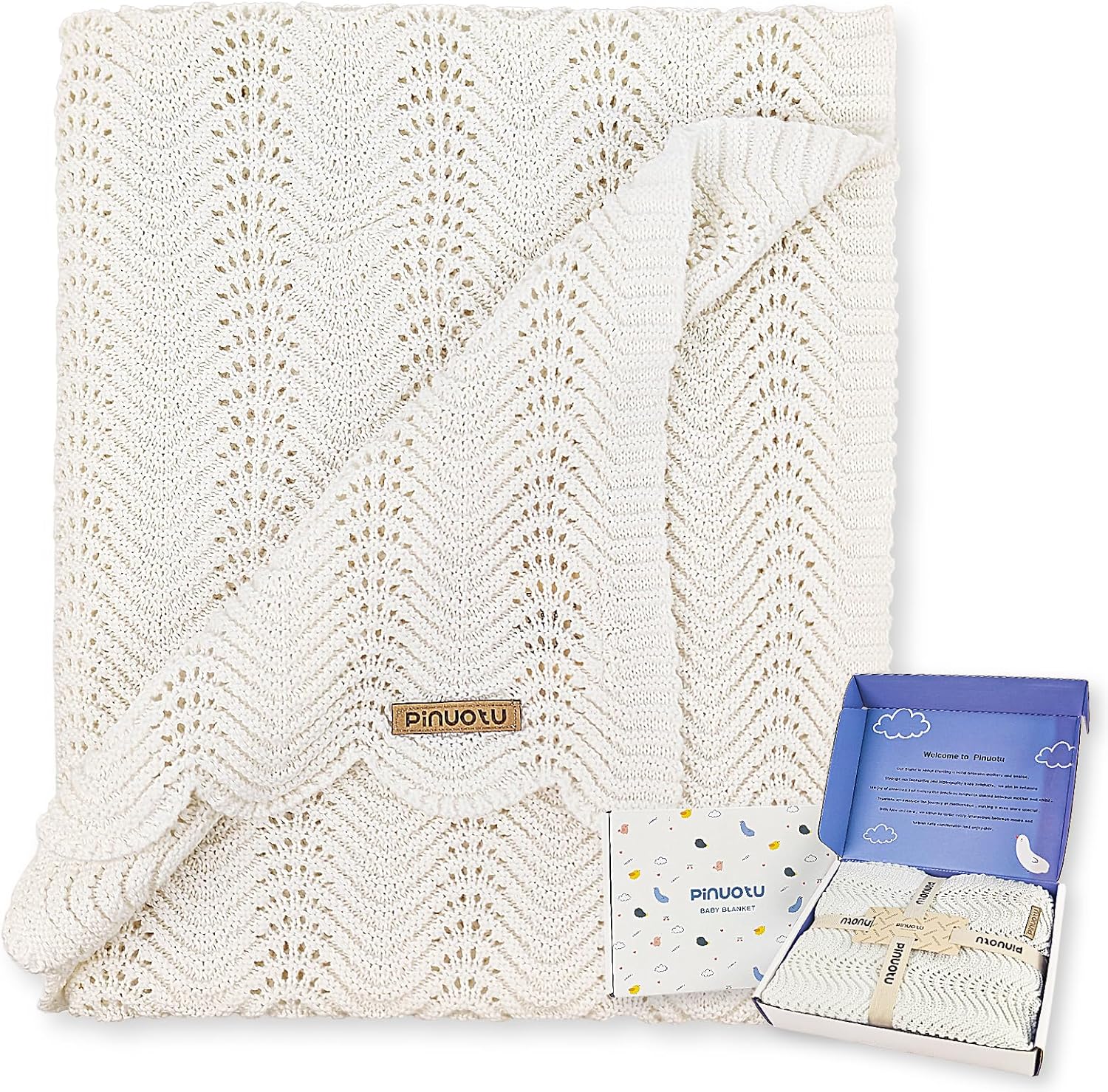 Cotton Knitted Baby Blanket – Neutral Swaddle Receiving Blanket for Newborn, Toddler, Boys & Girls, Crib or Stroller Blanket with Gift Box, 31×40 Inch (White) Cotton Knitted Baby Blanket – Neutral Swaddle Receiving Blanket for Newborn, Toddler, Boys & Girls, Crib or Stroller Blanket with Gift Box, 31×40 Inch (White)