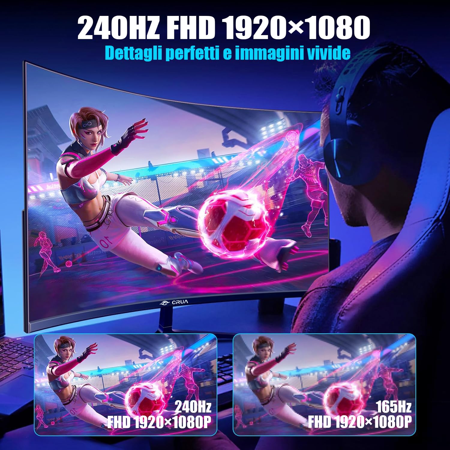 CRUA 27" Curved Gaming Monitor, 240Hz Full HD 1080P, 1800R Frameless Design, FreeSync, Eye Care, VESA Compatible
