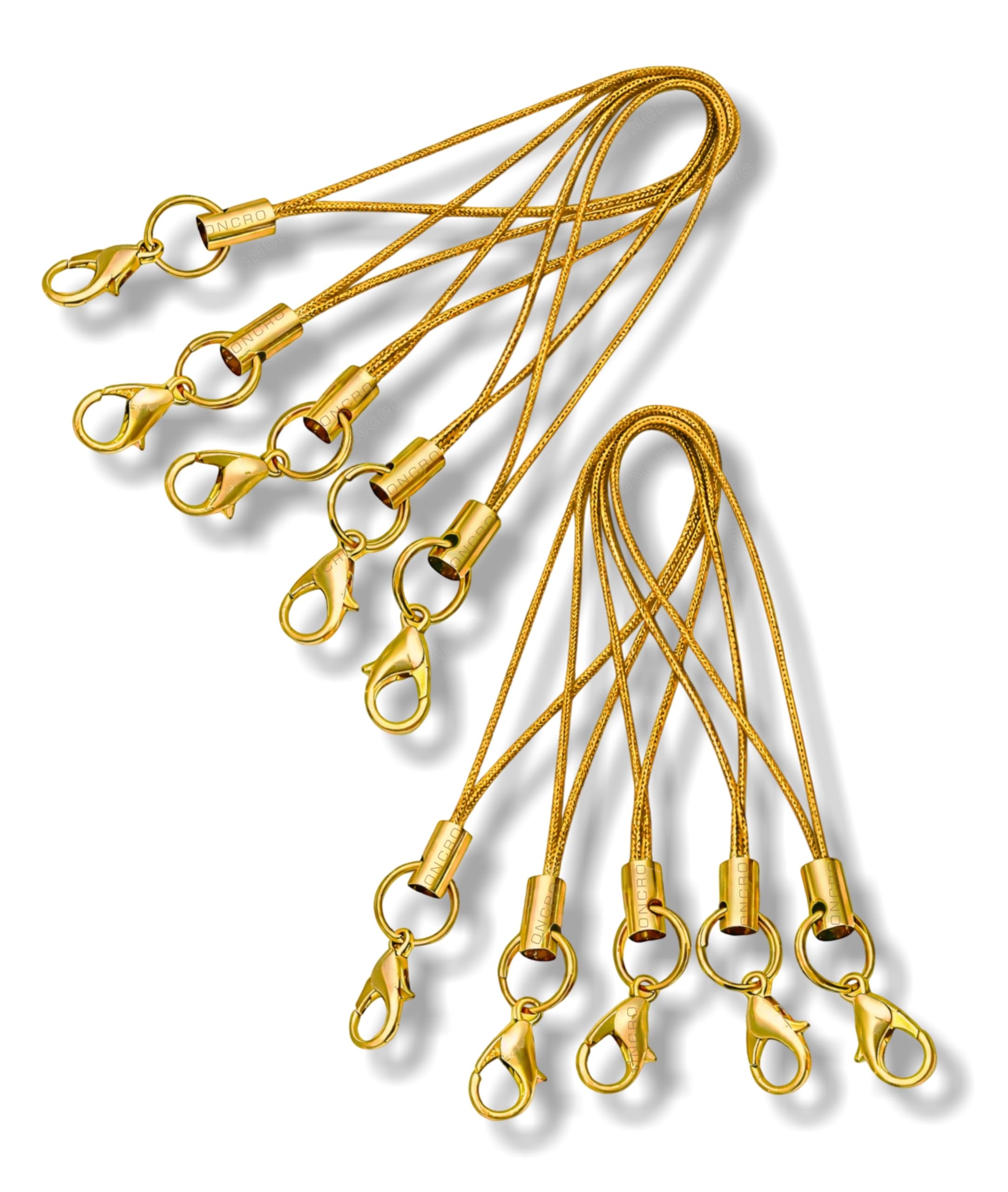 Gold Nylon thread, Pack of 10 Strap Strings with Jump Ring & Golden Lobster Clasp DIY Phone Charm Thread for Jewellery Keyrings Badge Holders DIY Accessories Strong Cord for Crafts (7 cm)-image-45