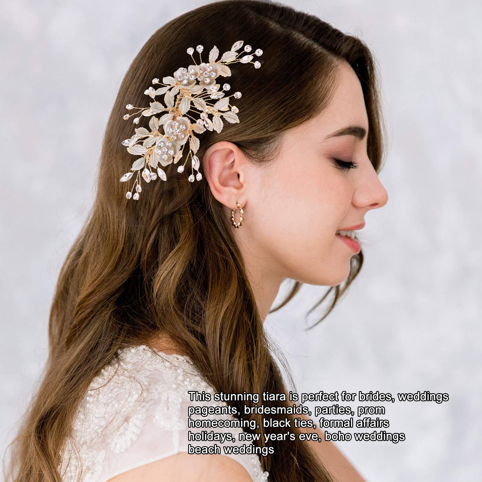 Pettine per capelli da sposa, Fermagli per Capelli da Sposa, Tiara nuziale petalo foglia d'oro,copricapo per la testa per matrimonio, articolo di gioielleria adatto a spose e damigelle