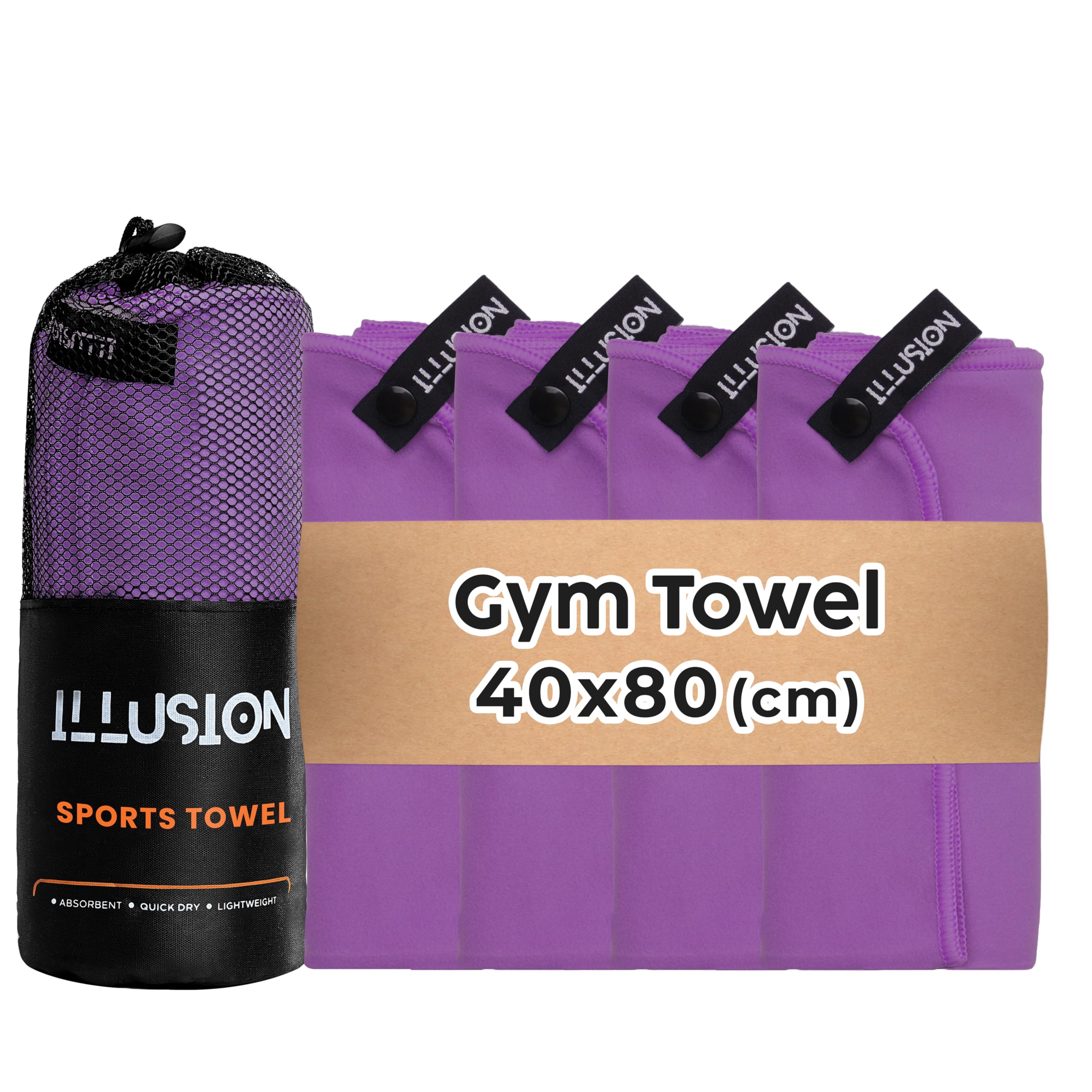 illusion Small Microfibre Gym Towel for Active Sports (40x80cm) - Lightweight Quick Dry Towel - Ideal for Cardio, Cycling, Strength Training, Yoga, and Running, Perfect for Athletes Training Outdoors