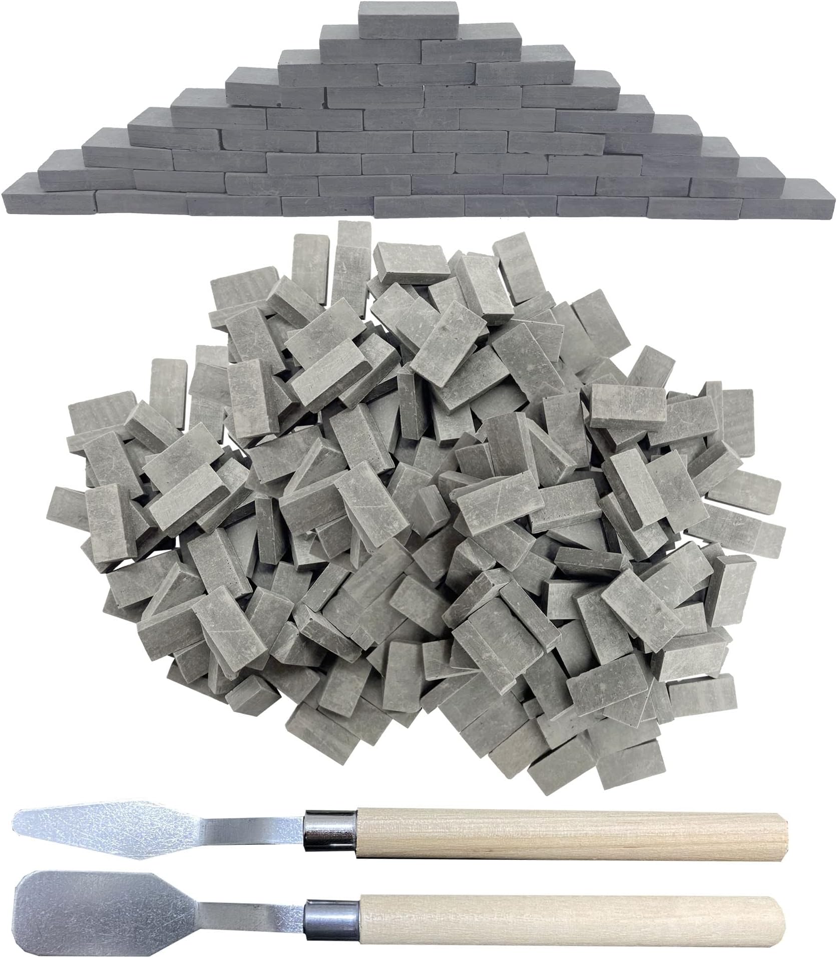 Woohome 350 PCS Gray Mini Wall Bricks Miniature Bricks Figurine Model Brick Building Set Fake Bricks with Scraper for Fairy Garden Landscaping Accessories, 1:16 Scale