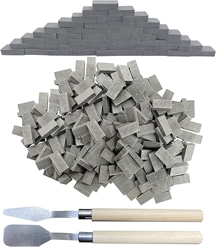 Woohome Juego de 350 piezas de ladrillos de pared en miniatura, ladrillos en miniatura, ladrillos falsos con raspador para accesorios de paisajismo
