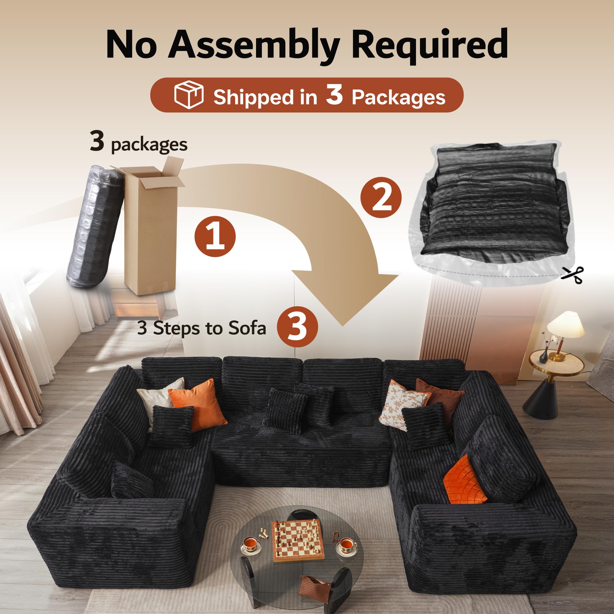 ovios 104" Cloud Sectional Couch with L-Shape Chaise,Modern Modular Sofa with Deep Seat, Upholstered Couches for Living Room Bedroom,No Assembly Required, Green (Cloud Velvet): U Shade Black (Plush Corduroy Fabric)