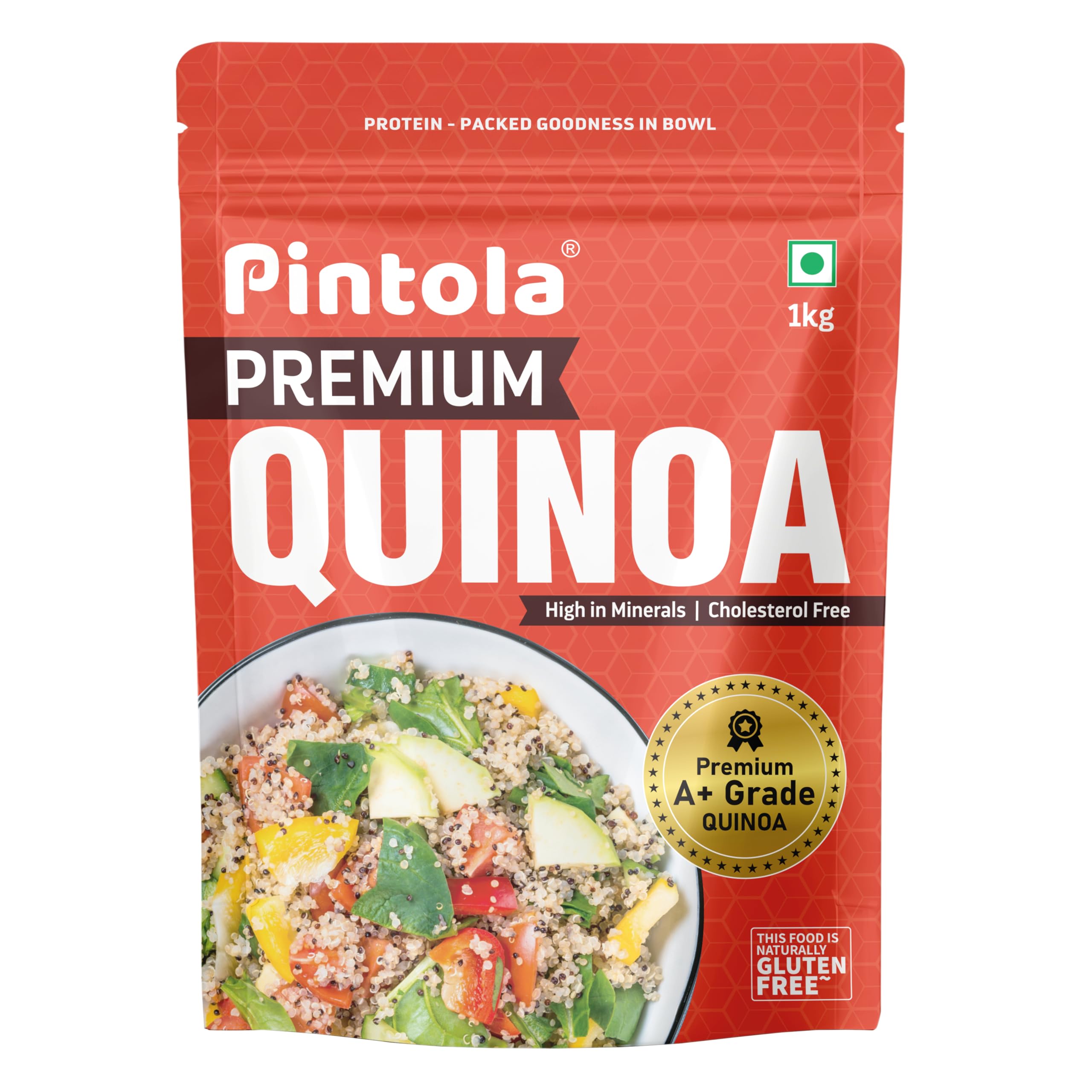 Pintola Premium Quinoa 1kg, Cereal for Breakfast, High in Protein & Dietry Fibre, Minerals, Cholesterol-Free, Gluten-Free Quinoa Seeds Diet Food for Weight Management (1kg)