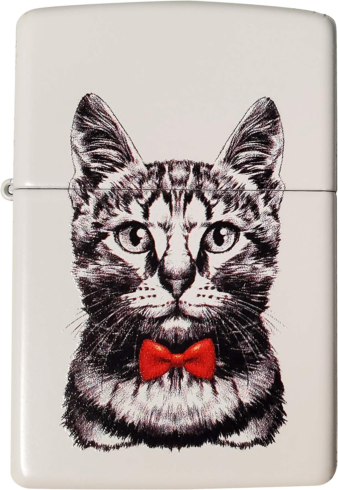 Zippo Custom Lighter - Cool Bow Tie Black and White Cat - Regular White Matte - Gifts for Him, for Her, for Husband, for Wife, for Them, for Men, for Women