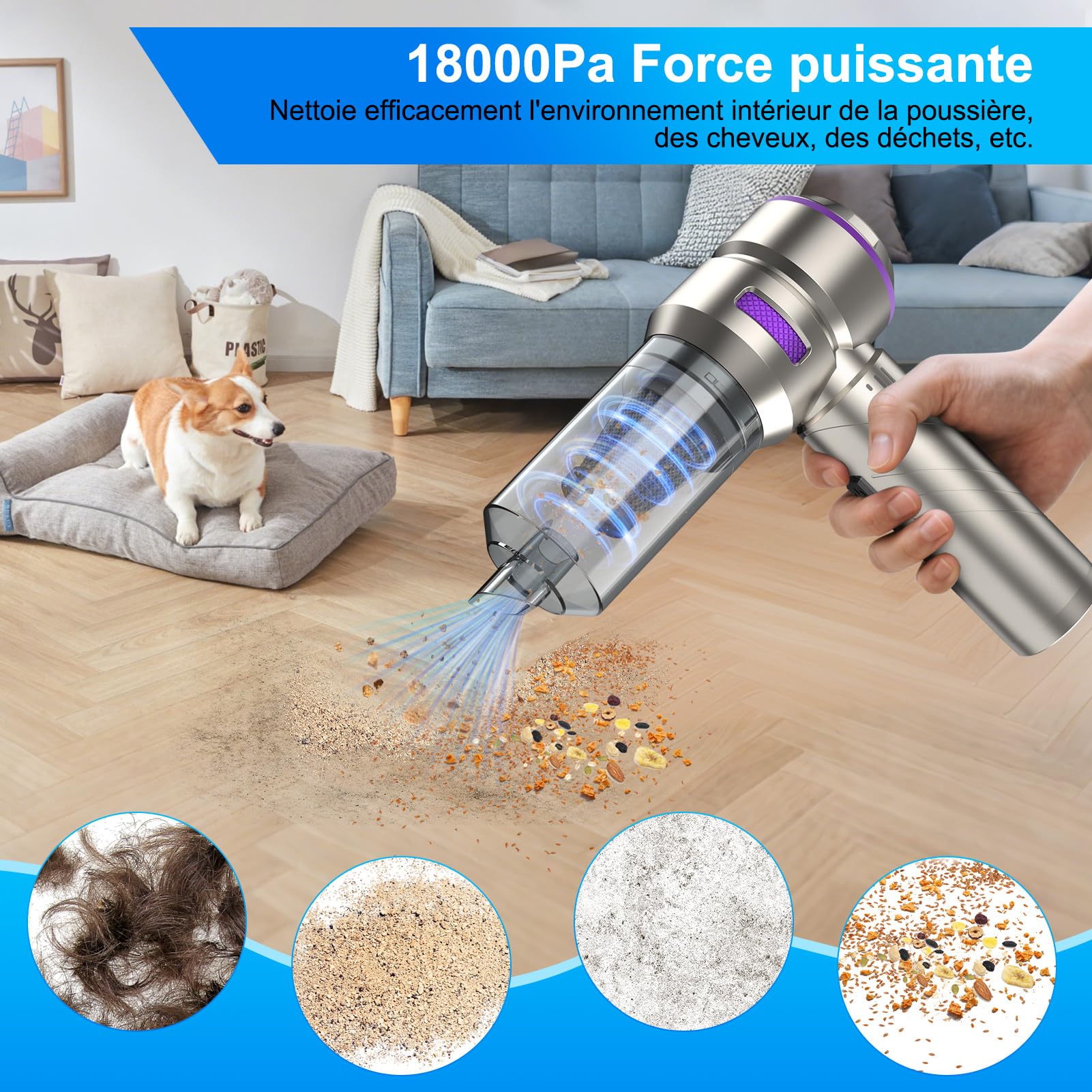 TONYSA Aspirateur à Main, 16000PA, 2000mAh 3 Batteries, Aspirateur De Voiture à 3 Vitesses Avec Moteur Sans Balais Mini Aspirateur De Voiture Adapte Pour Voiture Maison Voiture Animaux Domestiqu 89555237