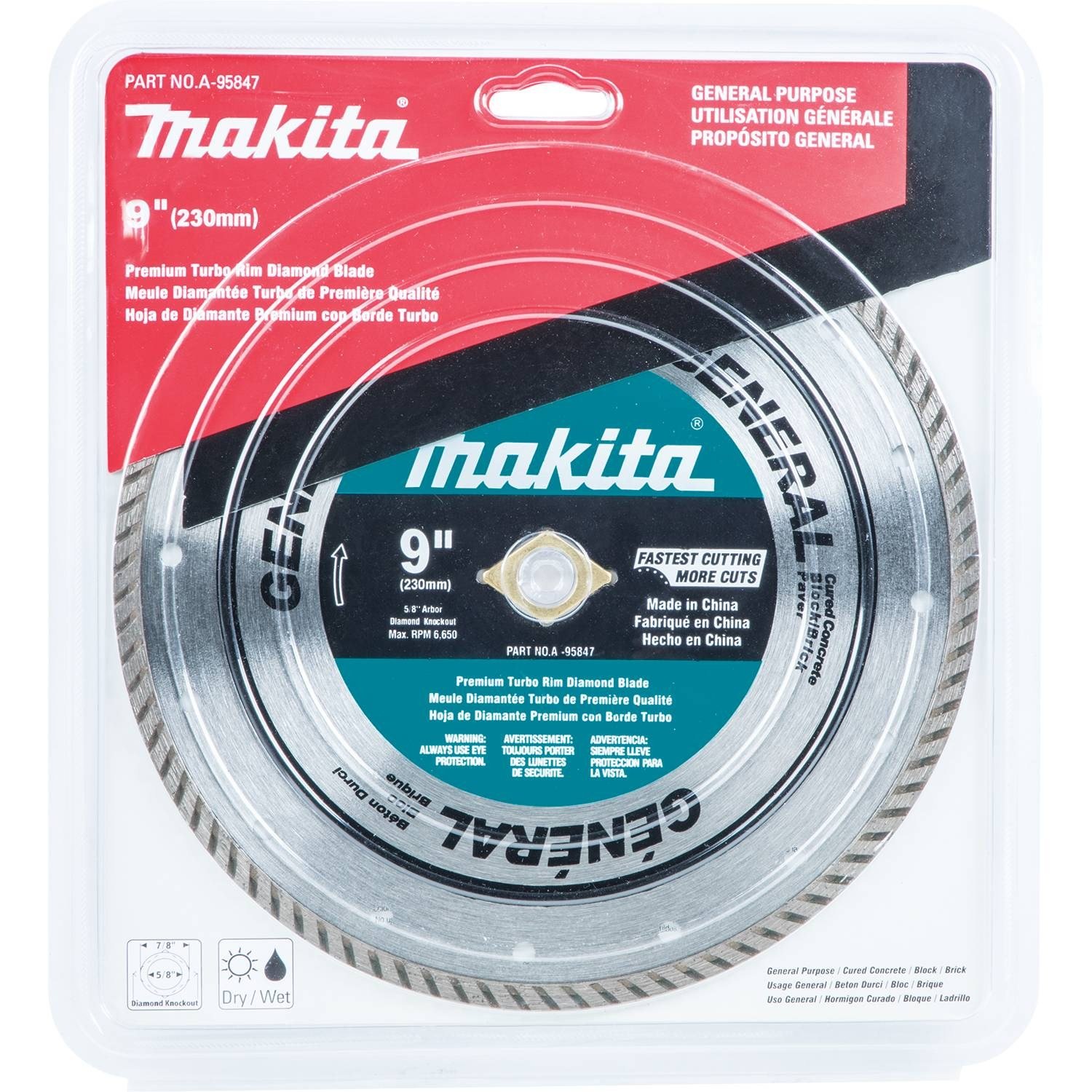 Makita A-95847 - Hoja de diamante de 22,8 cm, turbo, uso general