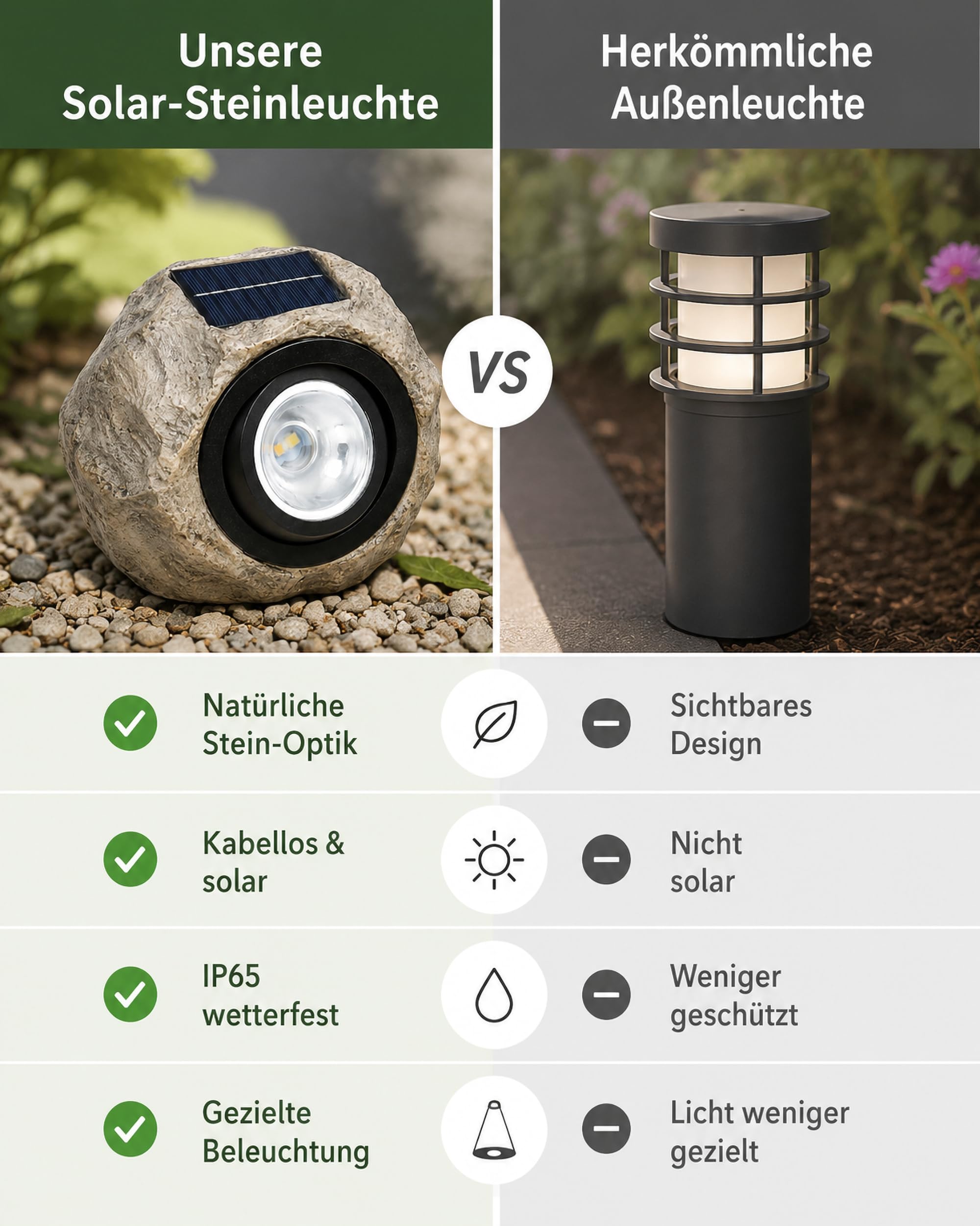 ACMHNC Solar Steinleuchten für außen, Ip65 Wasserdichte LED Gartenlampe in Naturstein-Optik, Warmweiße Bodenleuchten aussen Deko Solarsteine für Garten, Rasen,Wege,Patio, Yard
