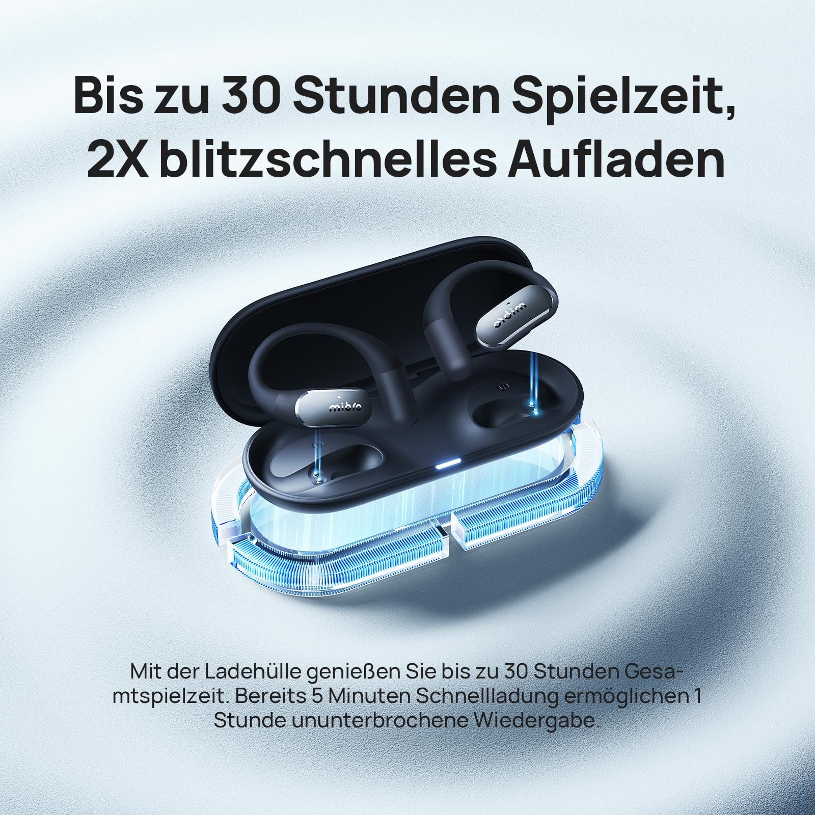 Mibro OpenEar Pro Kopfhörer Bluetooth 5.4, IPX4 Wasserfest | Wireless-Ohrhörer mit Mikrofon Bluetooth Earbuds, 30 Stunden Wiedergabezeit Open-Ear-Kopfhörer, Schnellladung (Schwarz)