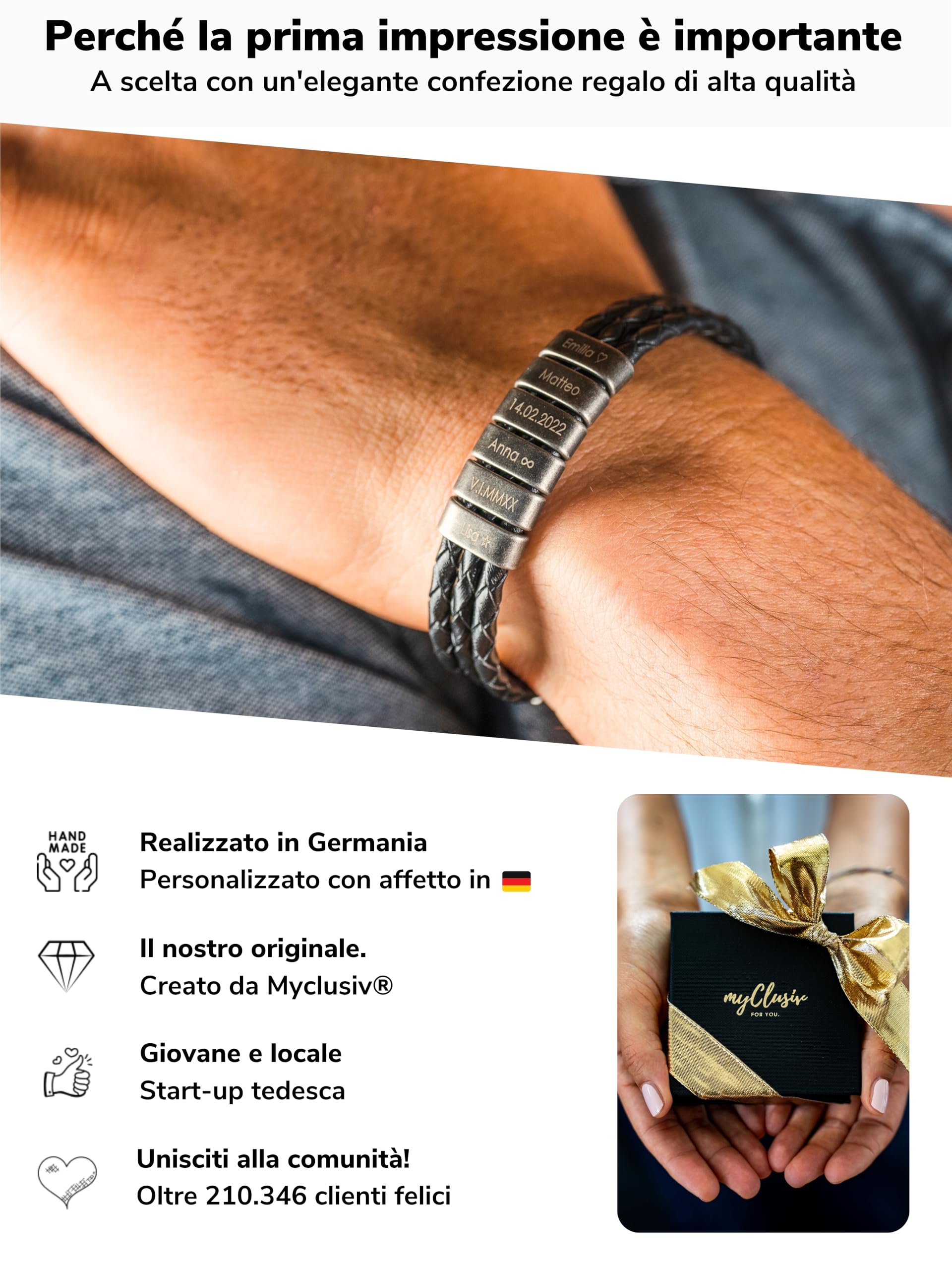 Bracciale in pelle da uomo personalizzato con nomi su perline di ossido - Bracciale con incisione - Regalo per uomo - Bracciale da uomo - Regalo per papà