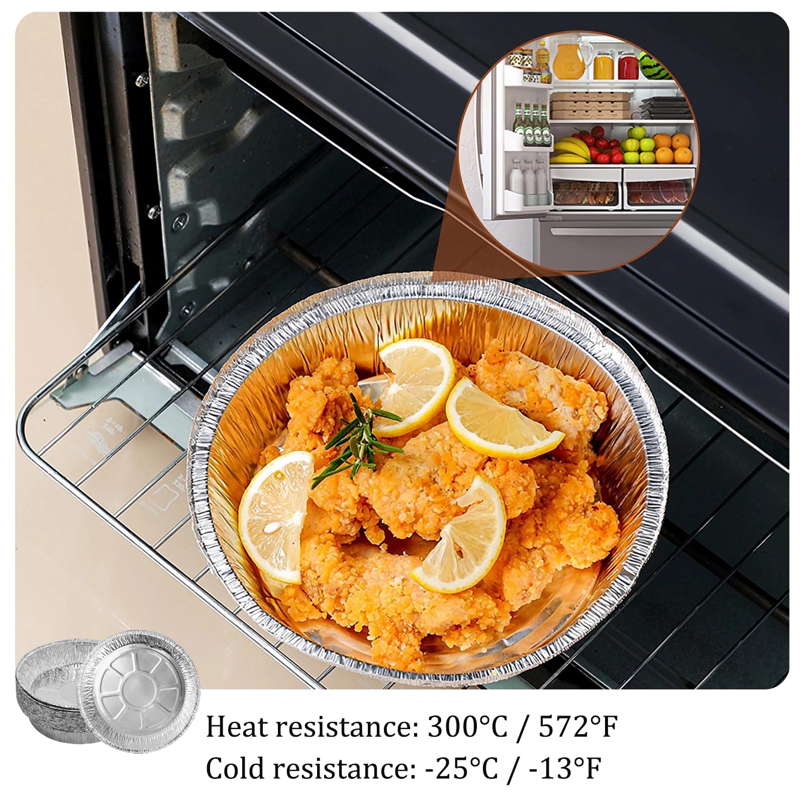 50 Pezzi Contenitori in Alluminio Monouso 8 Pollici, Alluminio Vaschette Rotonda, Teglie USA e Getta, Resistente All'Acqua e All'Olio per Cuocere, Cuocere a Vapore, Cucinare e Conservare