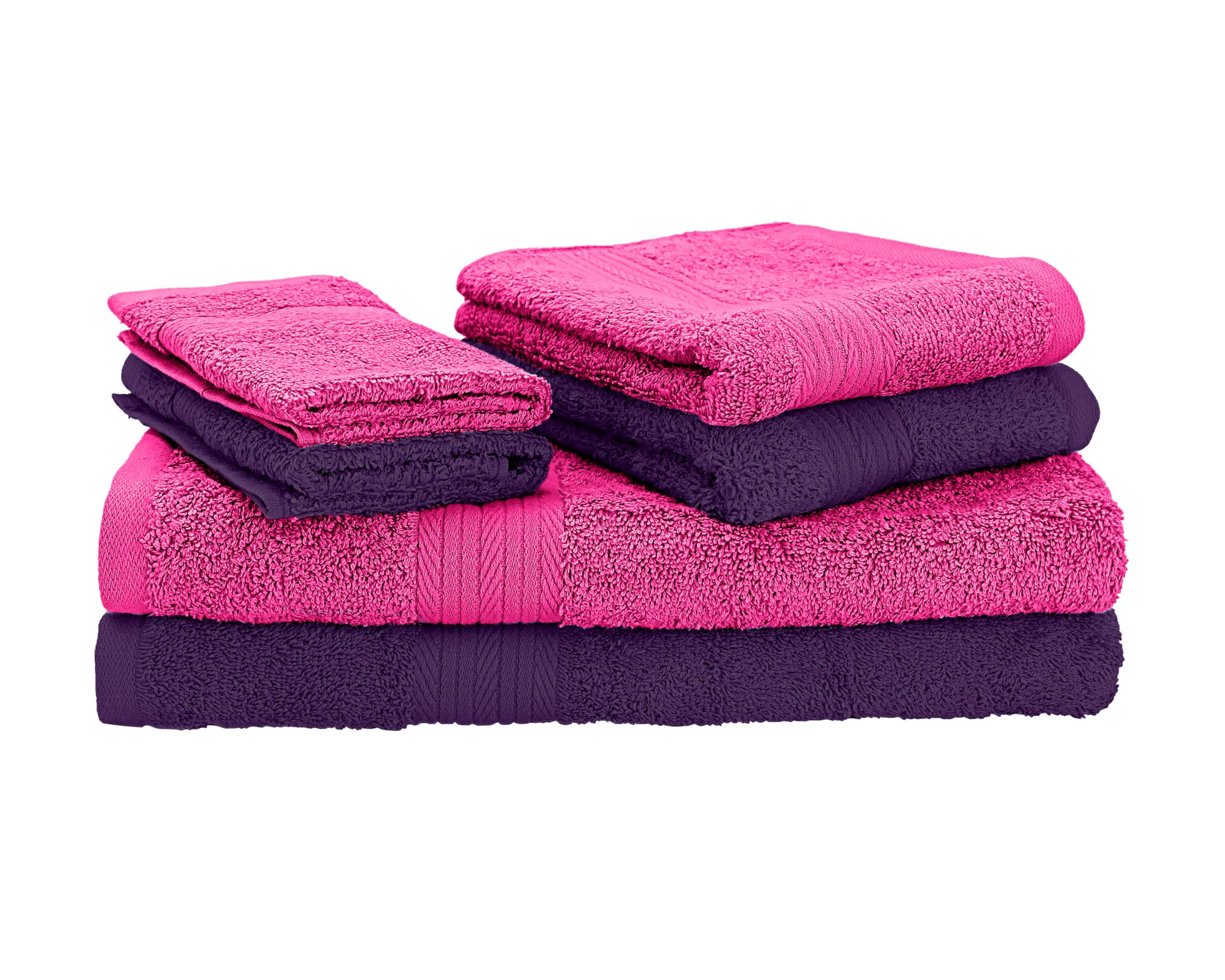 THE HAPPY POD Plush 100% Cotton 500 GSM Towel Set -Pack of 6 (2 Bath Towels + 2 Hand Towels + 2 Face Towels), Ultra Soft&Absorbent, Quick Dry Luxury Towels for Bathroom,Spa &Everyday Use|Pink & Purple-image-8