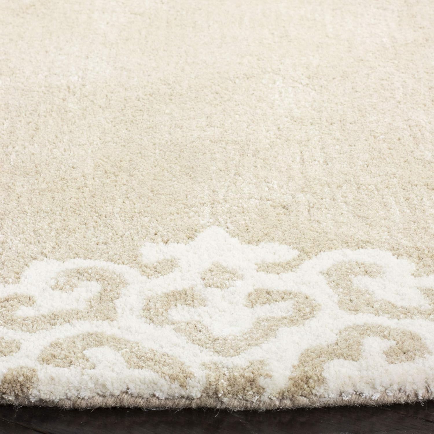 Beige and Ivory Tufted Wool and Viscose 9' x 12' Area Rug