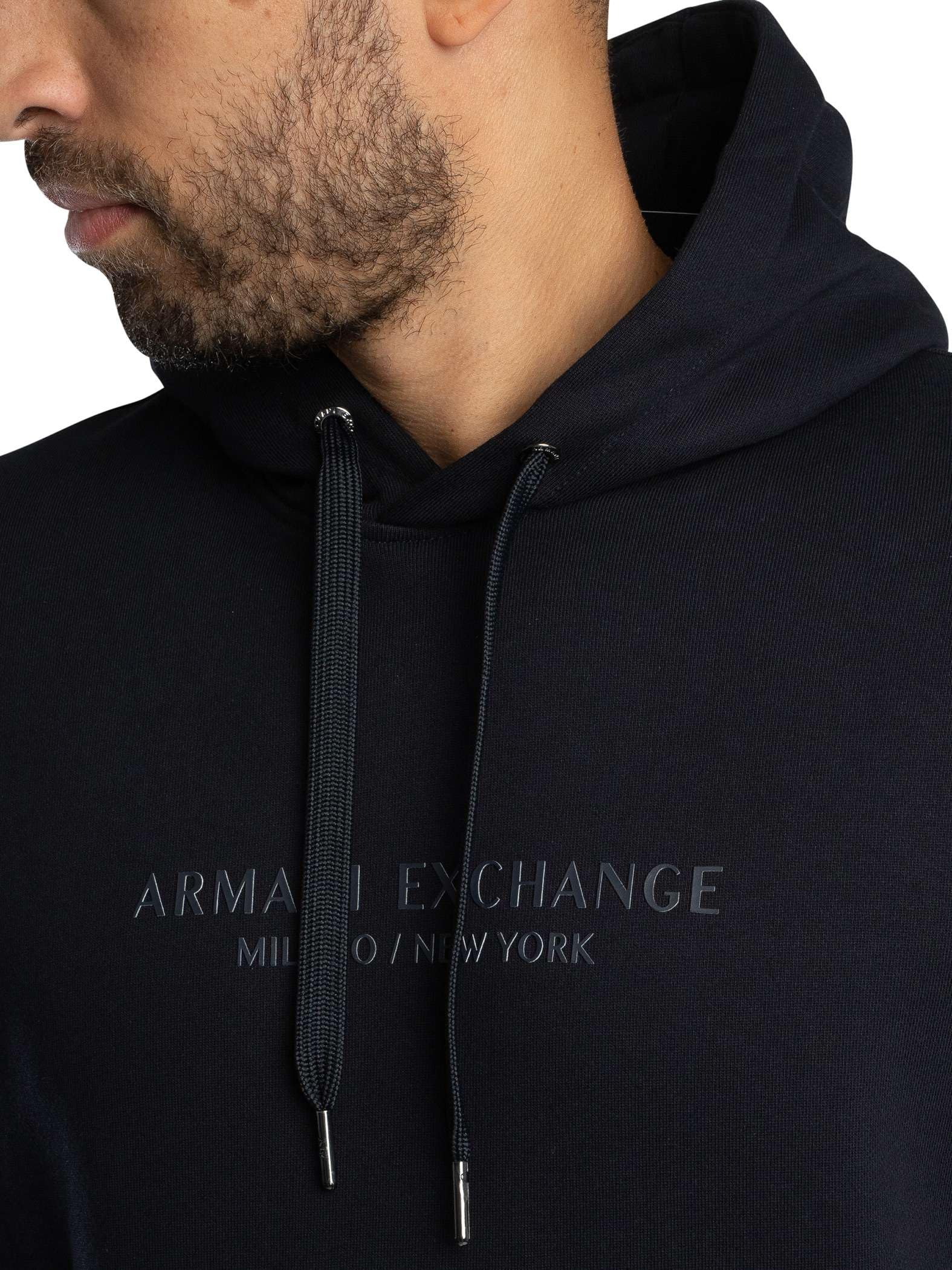 Armani Exchange Long Sleeve Drawstring, Front Tone On Tone Logo Felpa con Cappuccio Uomo (Pacco da 1)