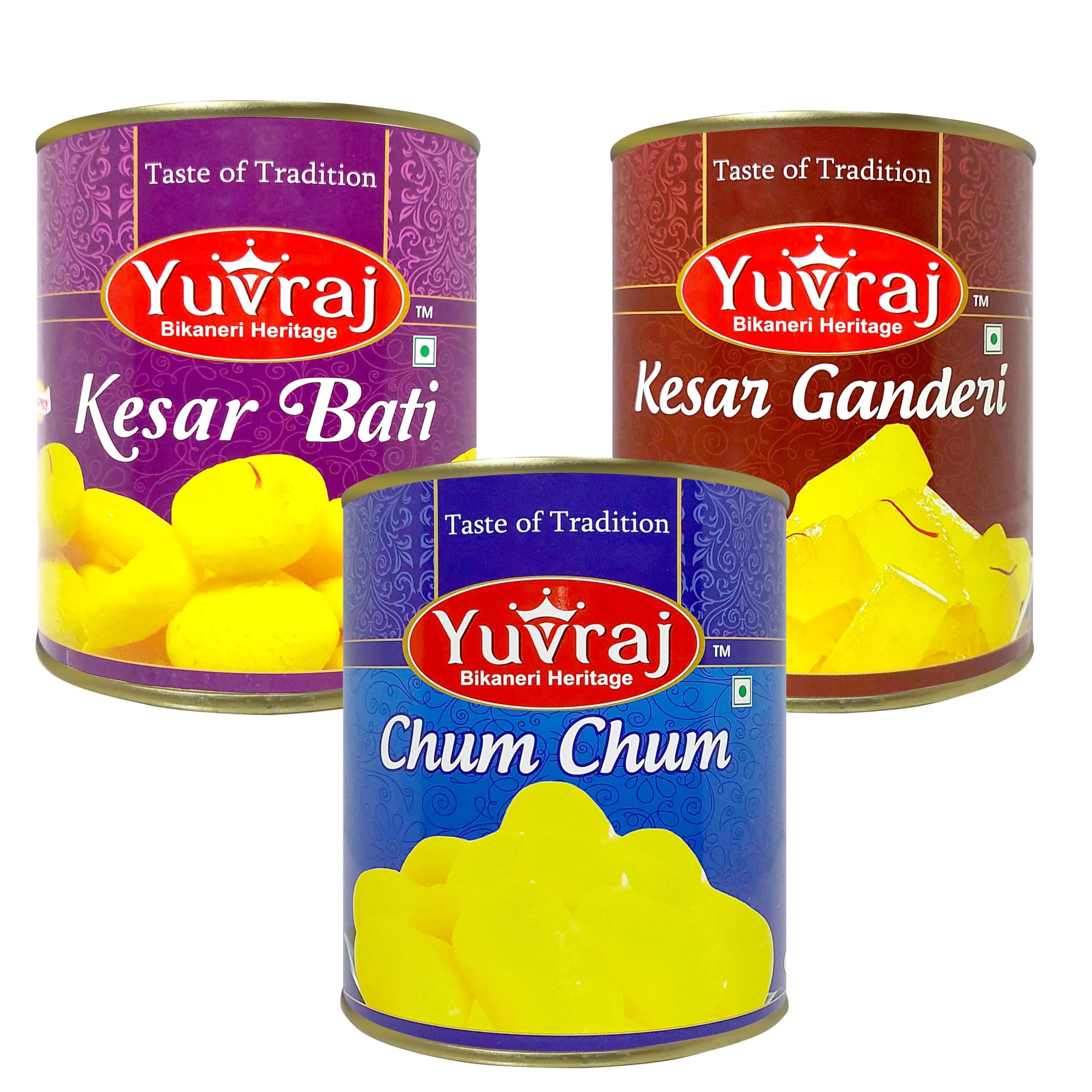 Yuvraj Sweets Cham Cham | kesar Ganderi & kesar Bati combo pack (1 KG x 3) Tin