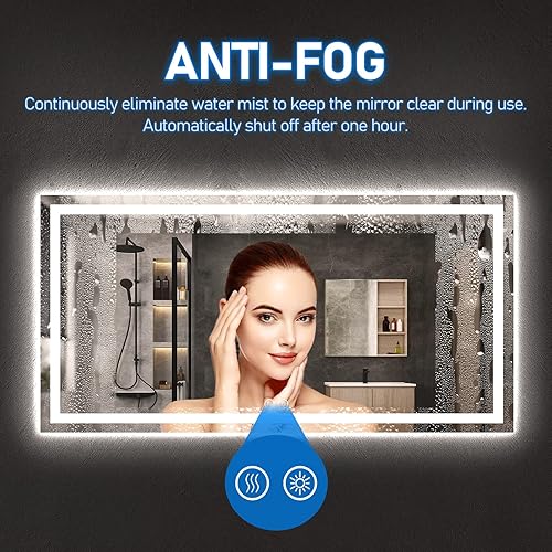 Miniatura 3 de Espejo LED para baño de 40 x 24 pulgadas, retroiluminado + espejo de tocador iluminado frontal con luces para pared con antiniebla, regulable