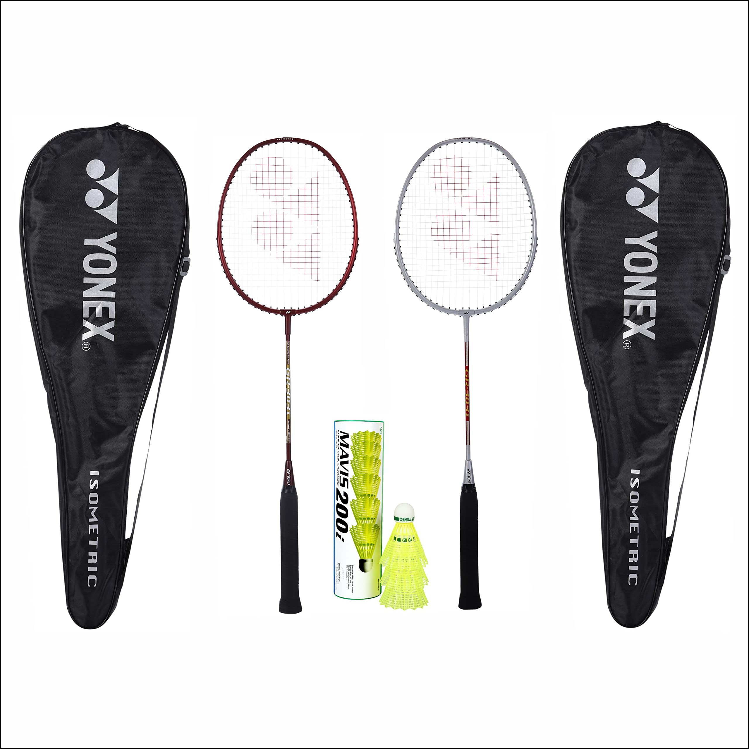 Yonex Badminton Racquet GR 303I Made in India Pack of 2 with Full Cover (Deep Red/Silver) & Mavis 200i (Pack of 6) Shuttle Cock Combo-image-21