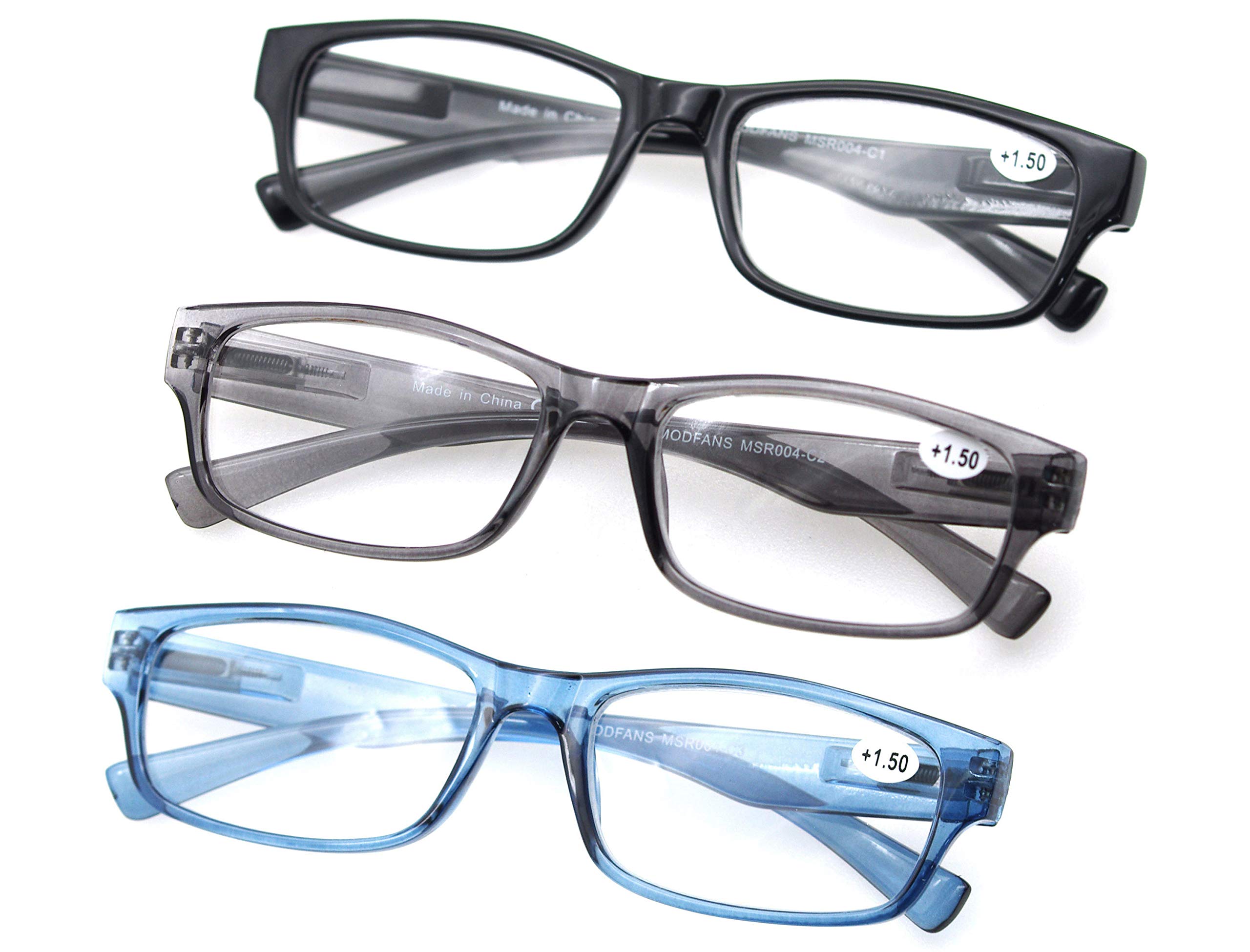 MODFANS Set of Reading Glasses 1.75 for Men Women Readers with Comfortable Spring Hinge Stylish Look with Pouch