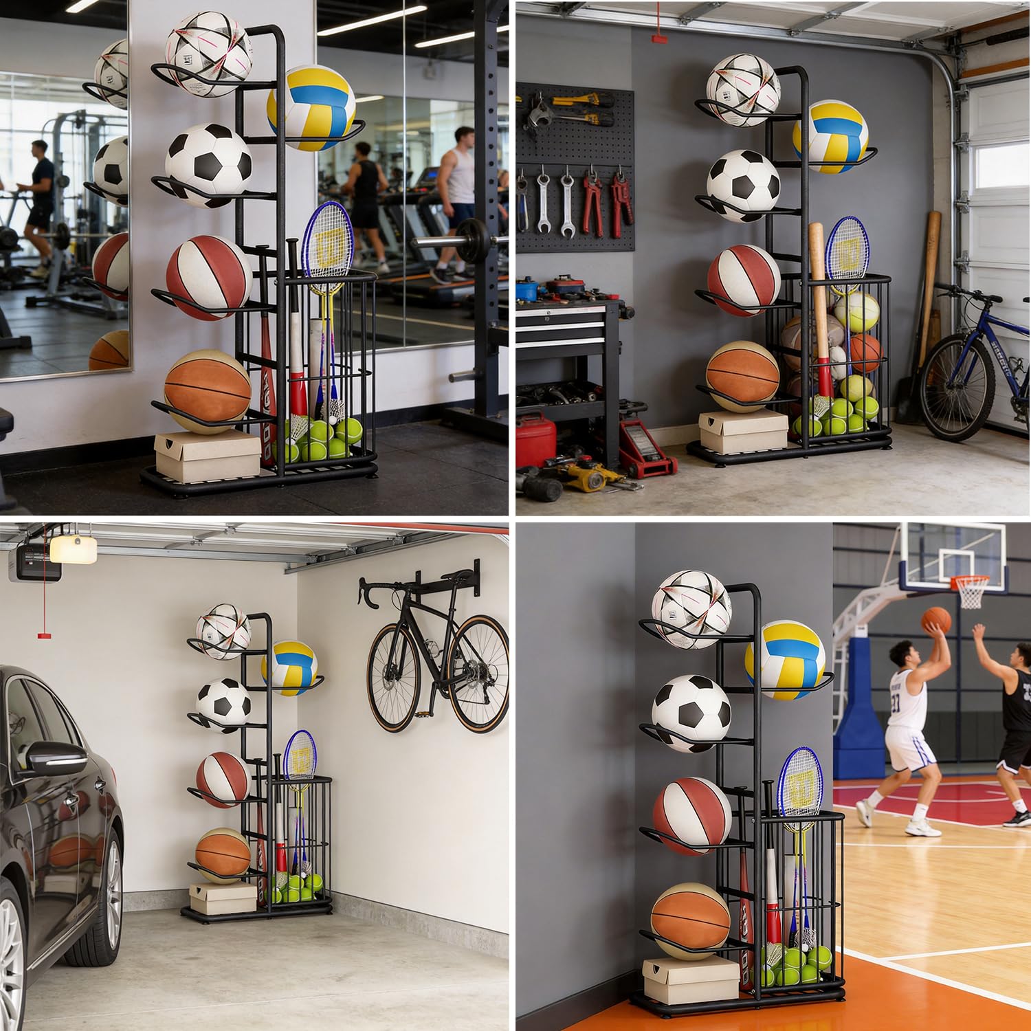 Rastrelliera da Basket,Rastrelliera da Calcio,Scaffale di Stoccaggio di Attrezzature Sportive,Stoccaggio di Attrezzature Sportive per Garage, Scaffale di Stoccaggio della Palla