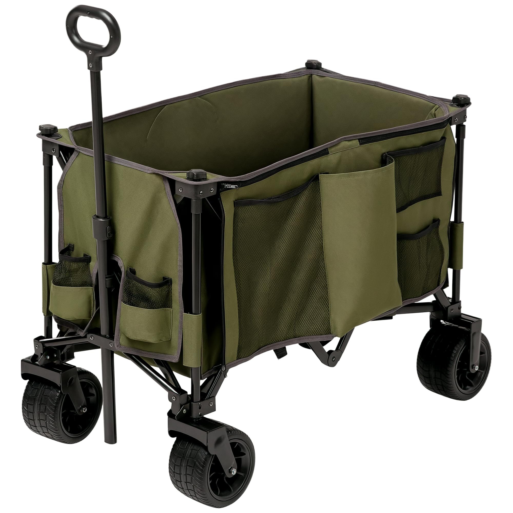 Outsunny Folding Wagon Garten Cart Collapsible Camping Trolley On Wheels, Green