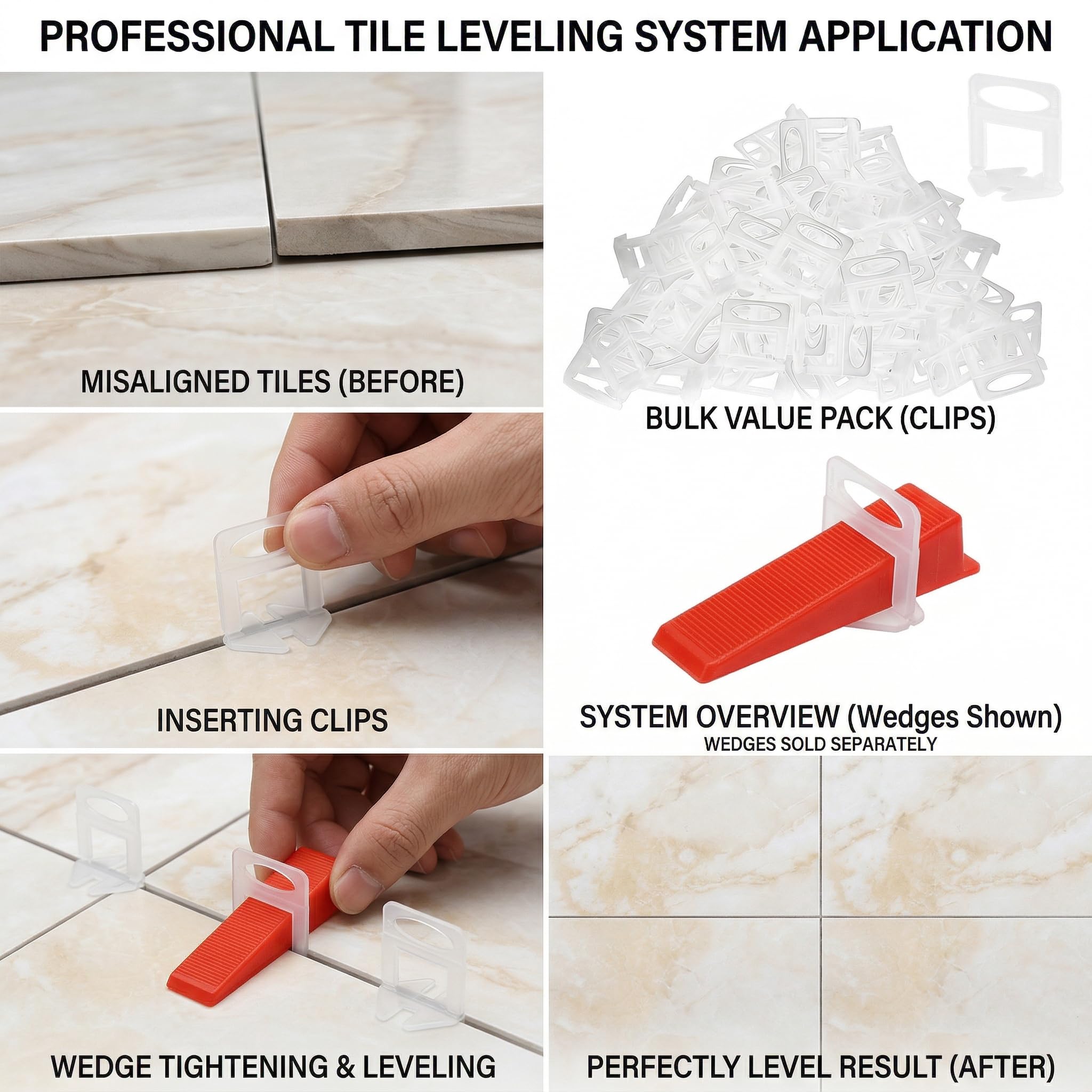 Sistema de nivelación de baldosas, 600 Piezas, cuñas para Azulejos y Base de 1,5 mm, para Colocar baldosas en Suelos y Paredes, Reutilizable, fácil de Usar