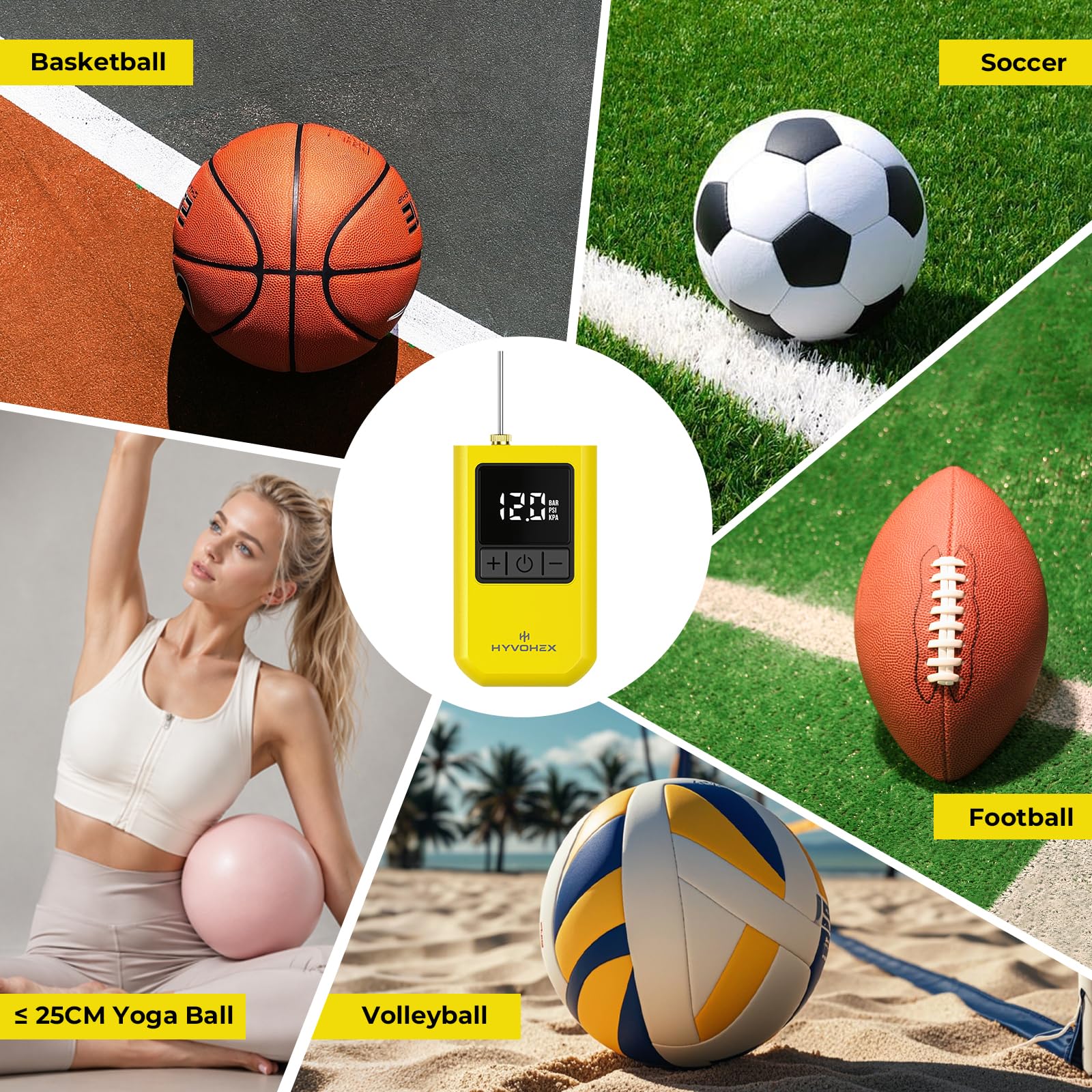 Ballpumpe für Sportbälle, Tragbare Elektrische Basketballpumpe Ultra-schnelles Aufpumpen, mit Digitaler LED-Anzeige, Luftpumpe für Bälle, Voreingestellter Druck mit Ballnadel für Fußball, Volleyball