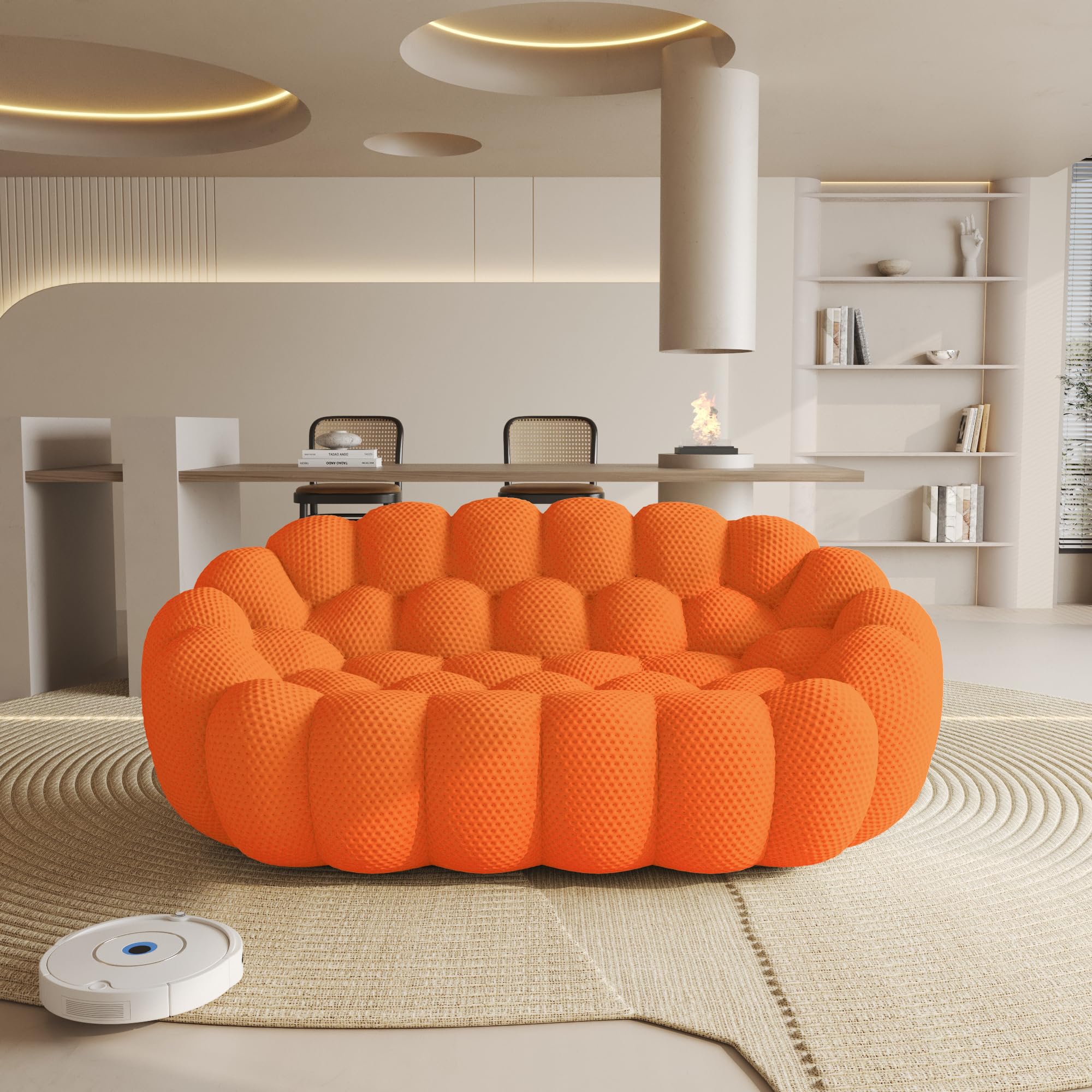 WJShome Bubble Sofa Couch,79.53'' Modern Curved Sofas for Living Room, 2 Seater LoveSofa Lazy Floor Sofa, Large Bean Bag Chair,Deep Seat Floor Sofas Chair Lounge for Office, Apartment(Orange)